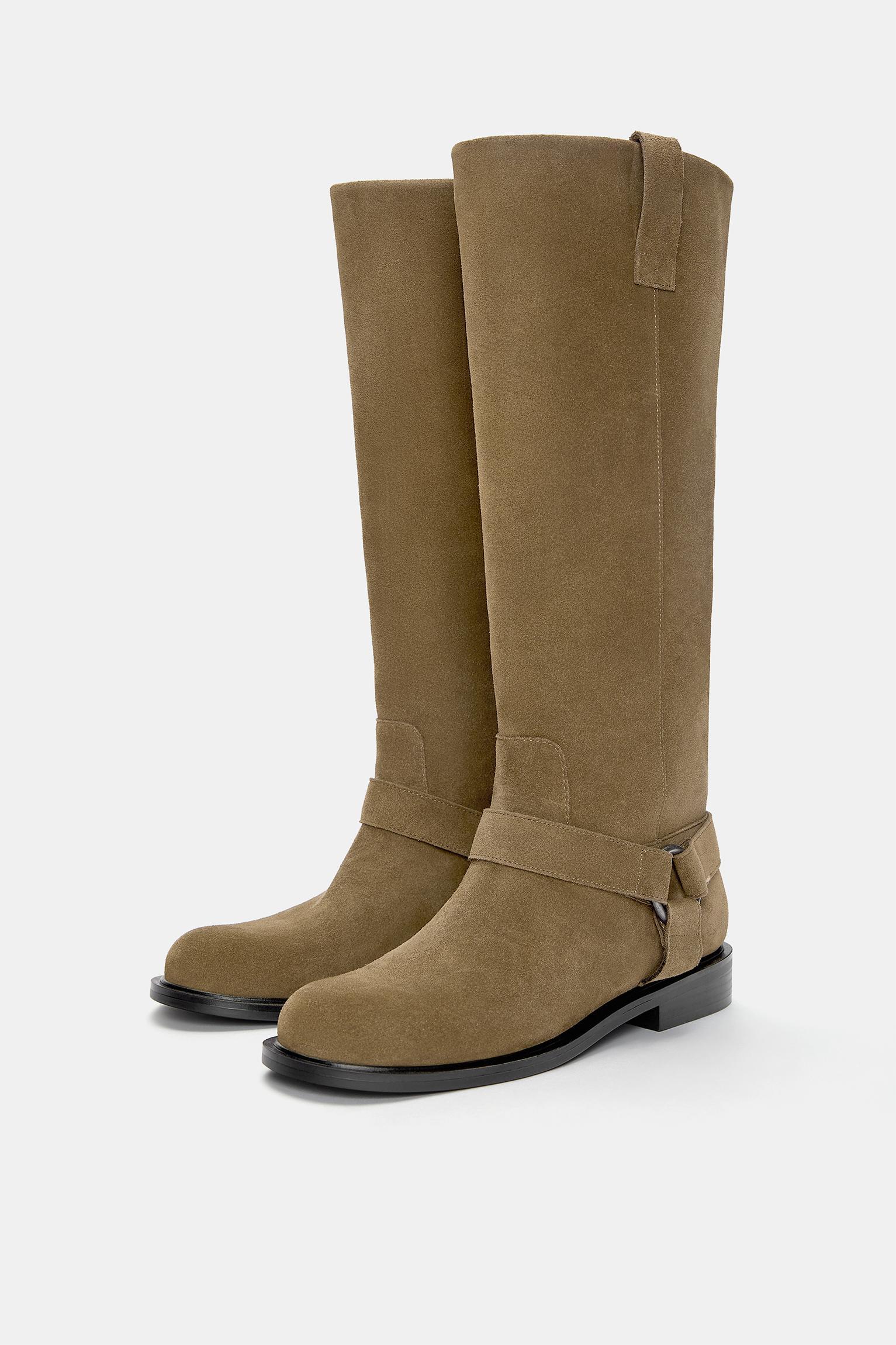 Flat leather biker boots Product Image