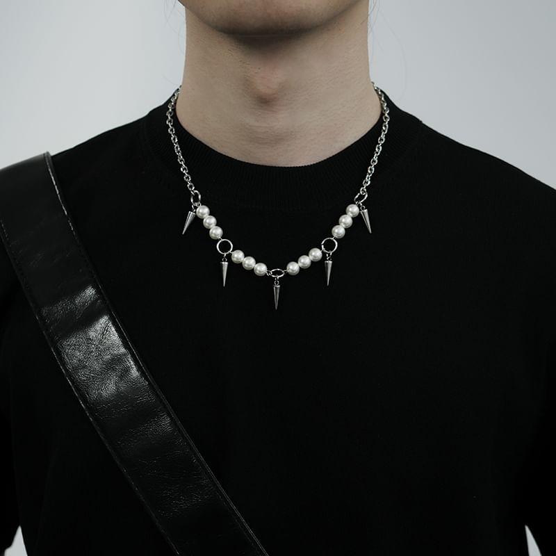 Faux Pearl Necklace / Spike Fringed Necklace Product Image