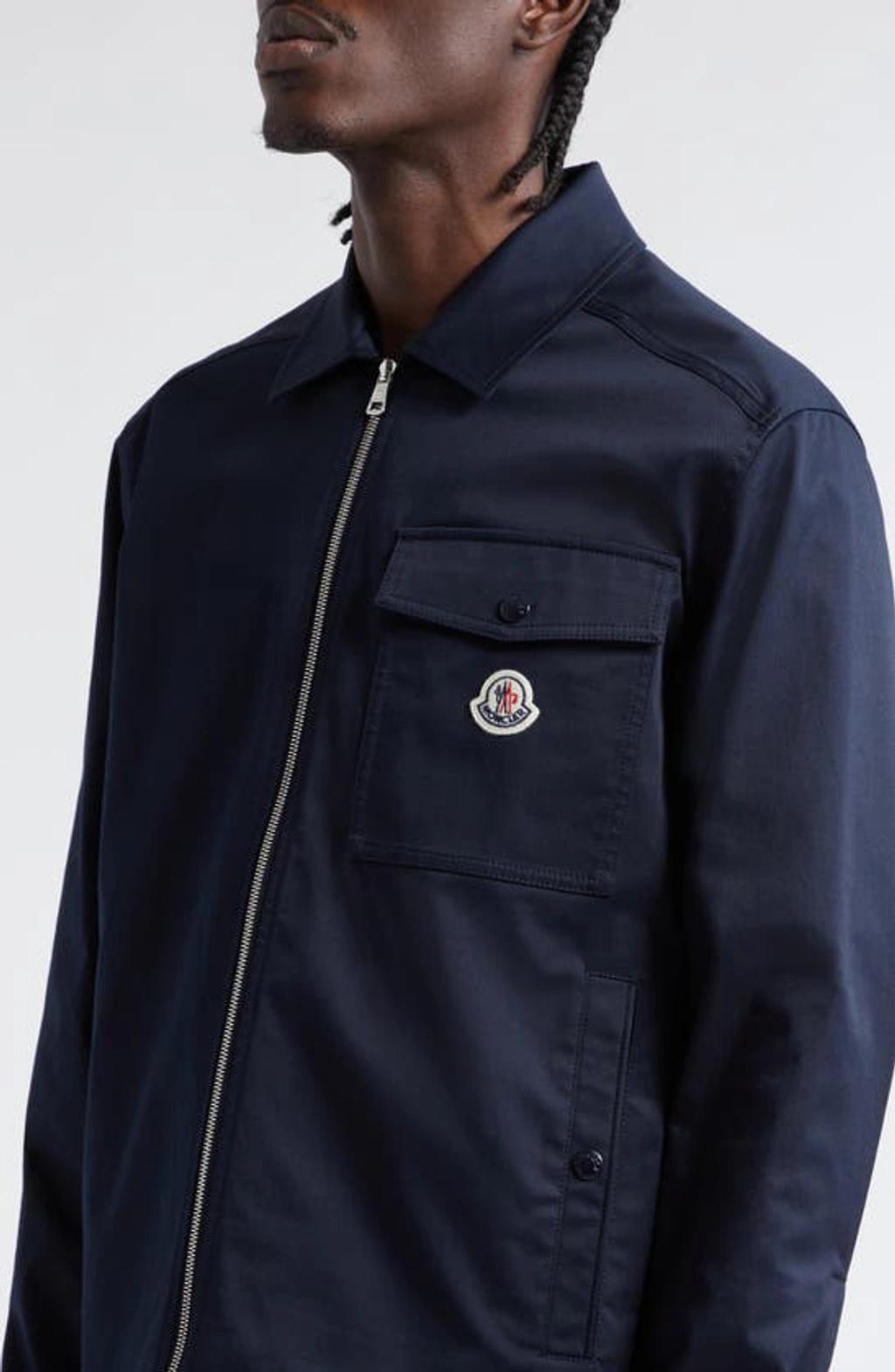 MONCLER Cotton Stretch Garbardine Zip-up Shirt Jacket In Navy Product Image