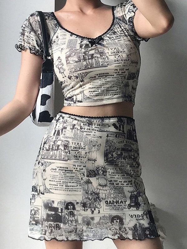 Newspaper Print Wrap Mini Skirt Product Image