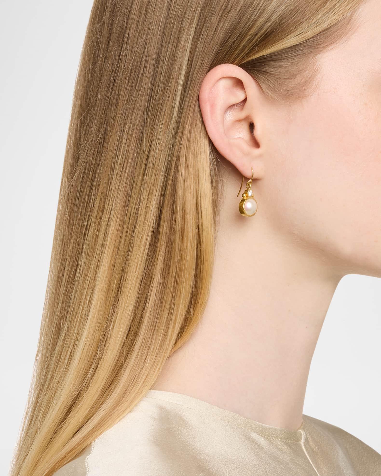 19K Yellow Gold White Mabe Pearl Earrings with Diamonds and Dots Product Image