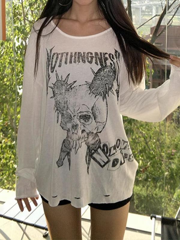 Graphic Print Oversized Long Sleeves Tee Product Image