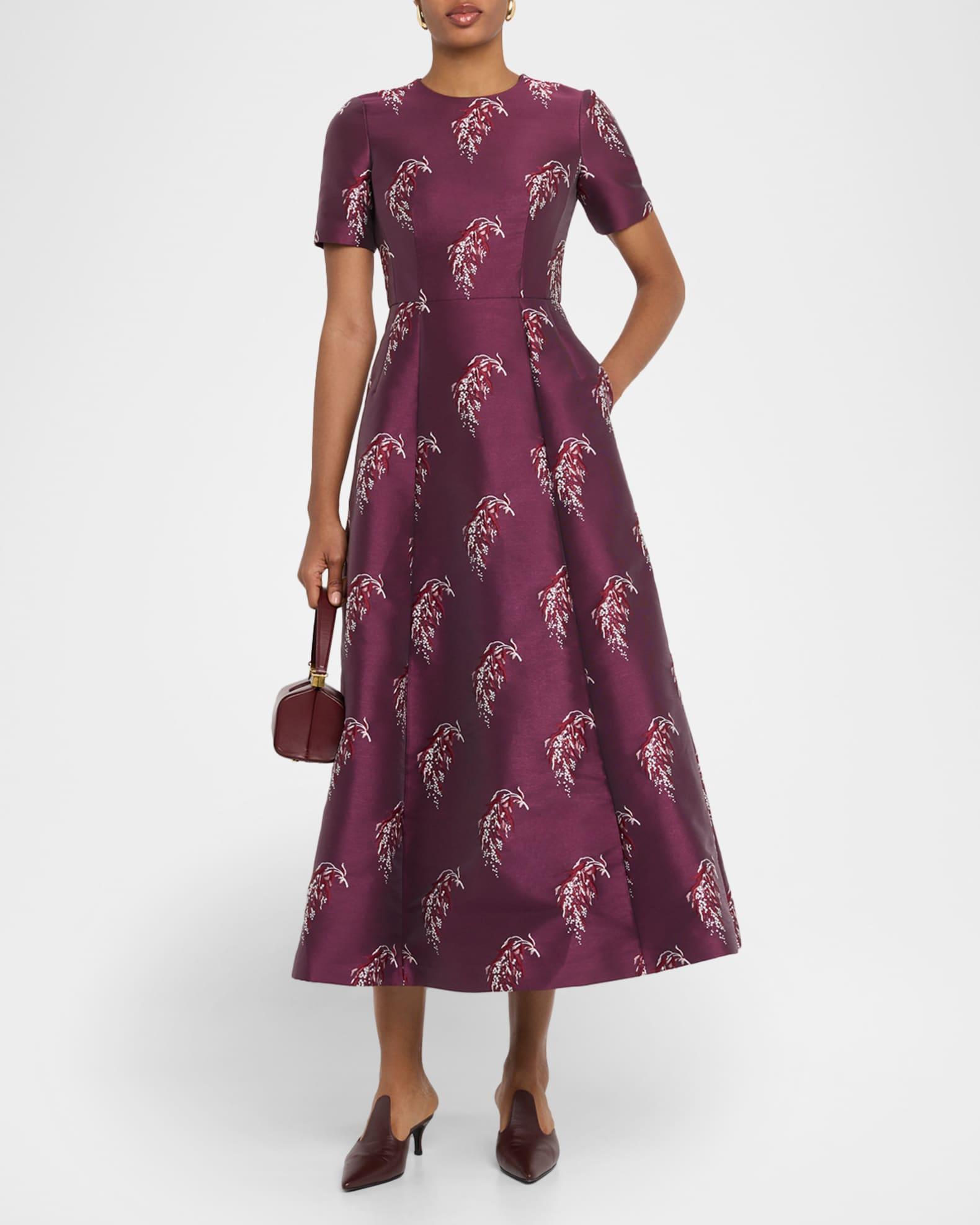 Evangeline Silk Jacquard Fit-&-Flare Midi Dress Product Image