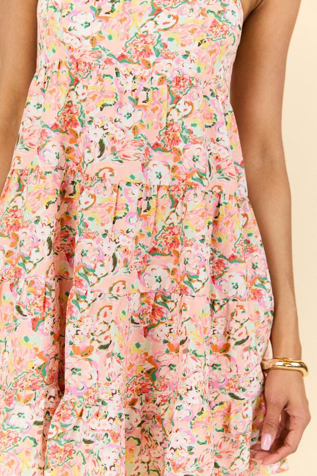 Sweet Thing Strapless Pink and Peach Printed Mini Dress FINAL SALE Product Image