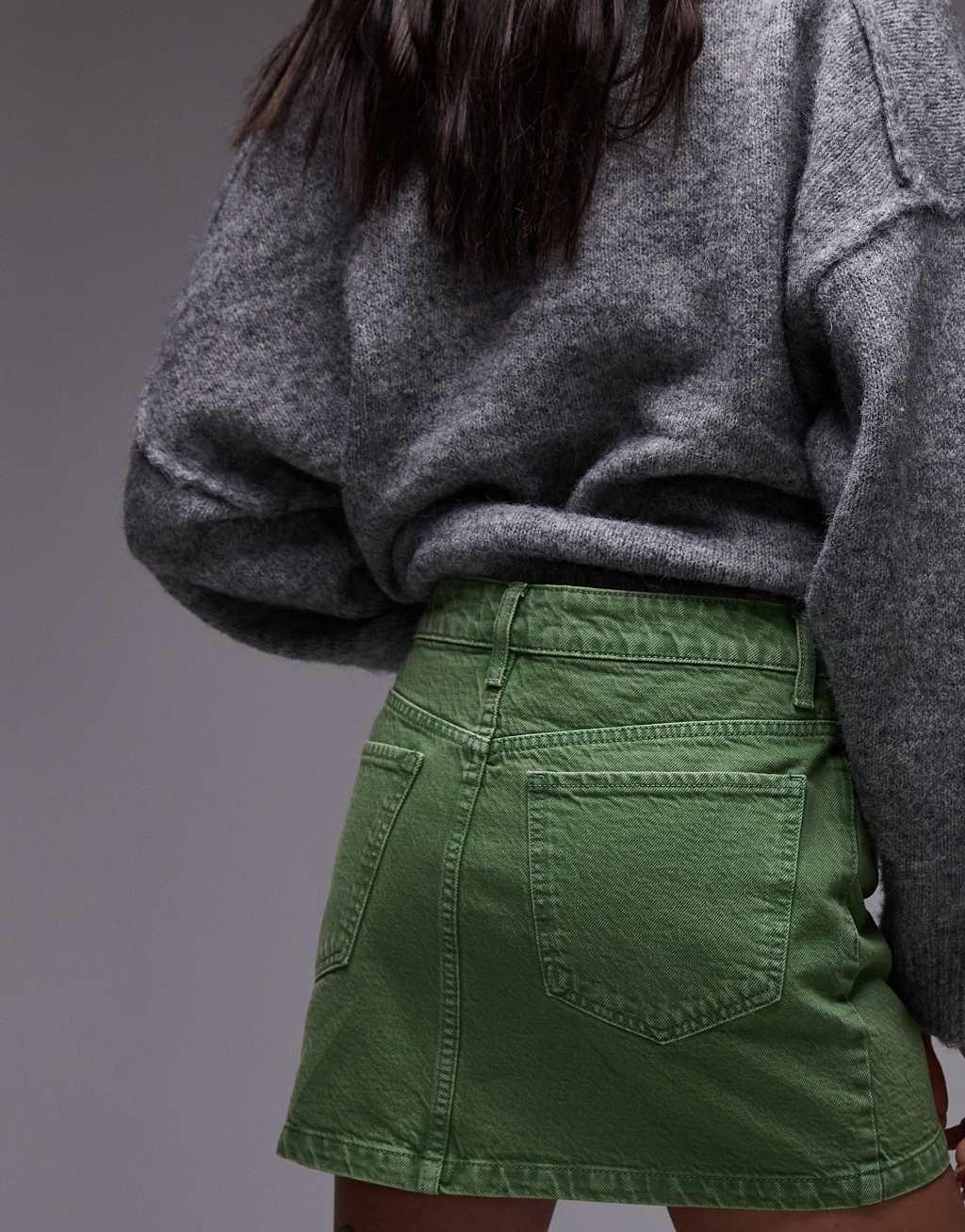 Topshop denim mini pelmet skirt in green Product Image