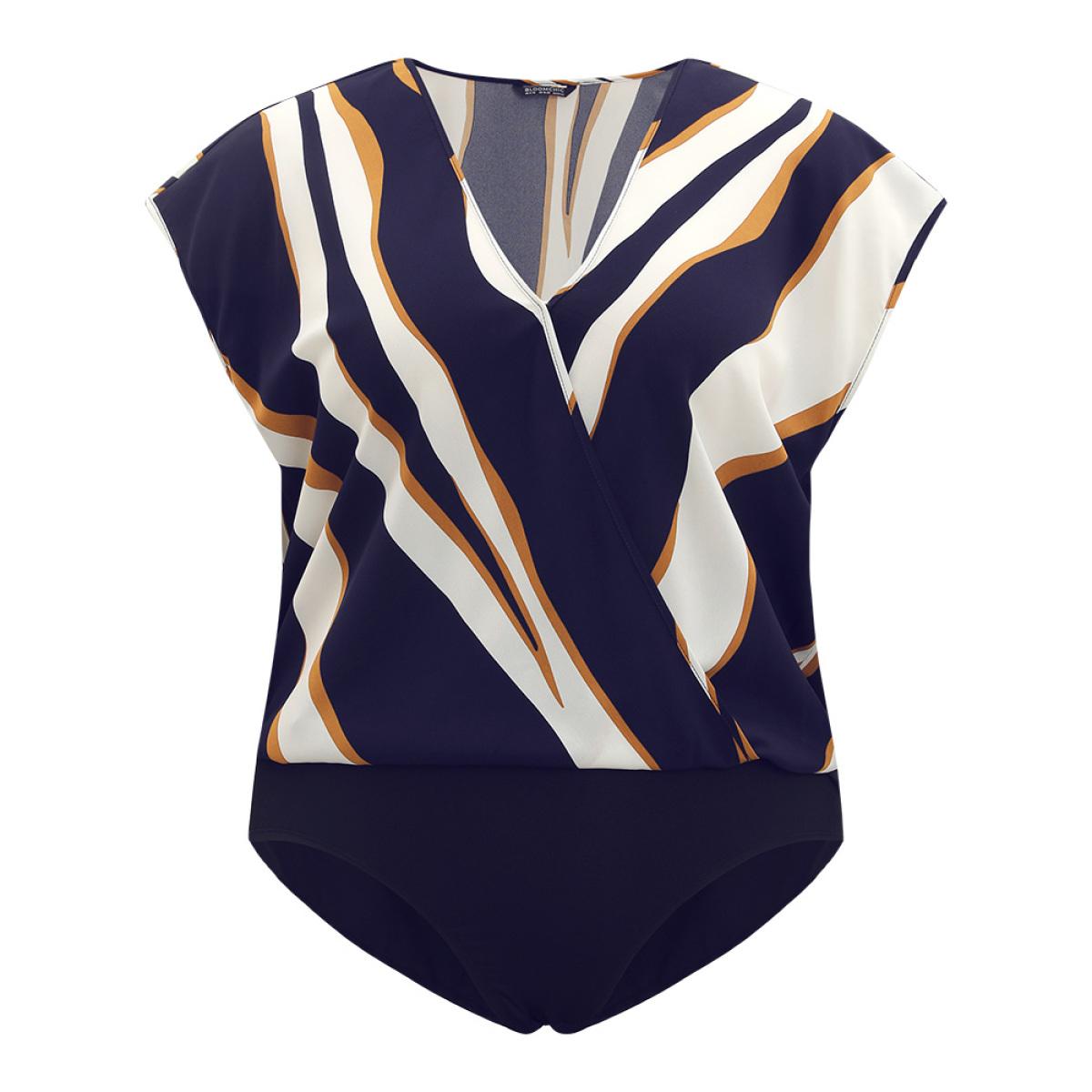 Plus Size Water Ripple Surplice Neck Dolman Sleeve Bodysuit Women Multicolor Water Ripple Wrap Bodysuits BloomChic 22-24/3X Product Image