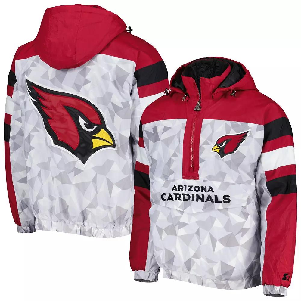 Men's Starter White/Cardinal Arizona Cardinals Thursday Night Gridiron Raglan Half-Zip Hooded Jacket,  Product Image