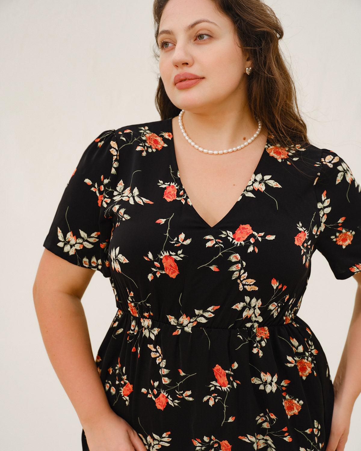 Black Floral Plus Size Maxi Dress Product Image