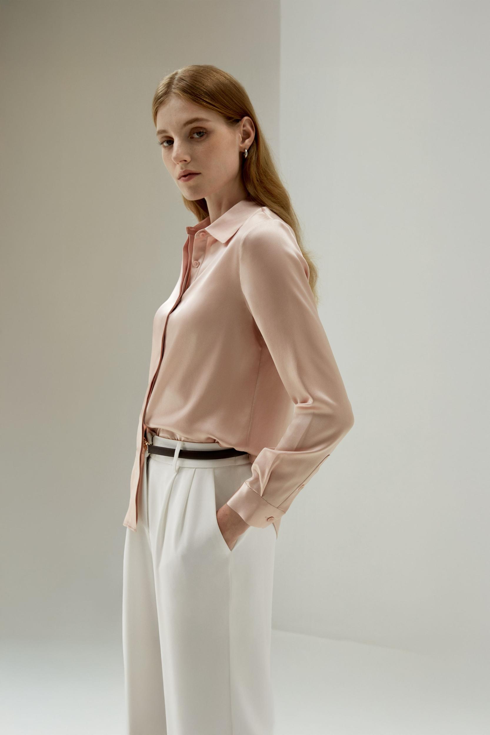 LILYSILK Silk Shirt Women - Dark Gray Mulberry Silk - Non-Toxic Dyes Concealed Mother-Of-Pearl Buttons Blouse Petite M Product Image