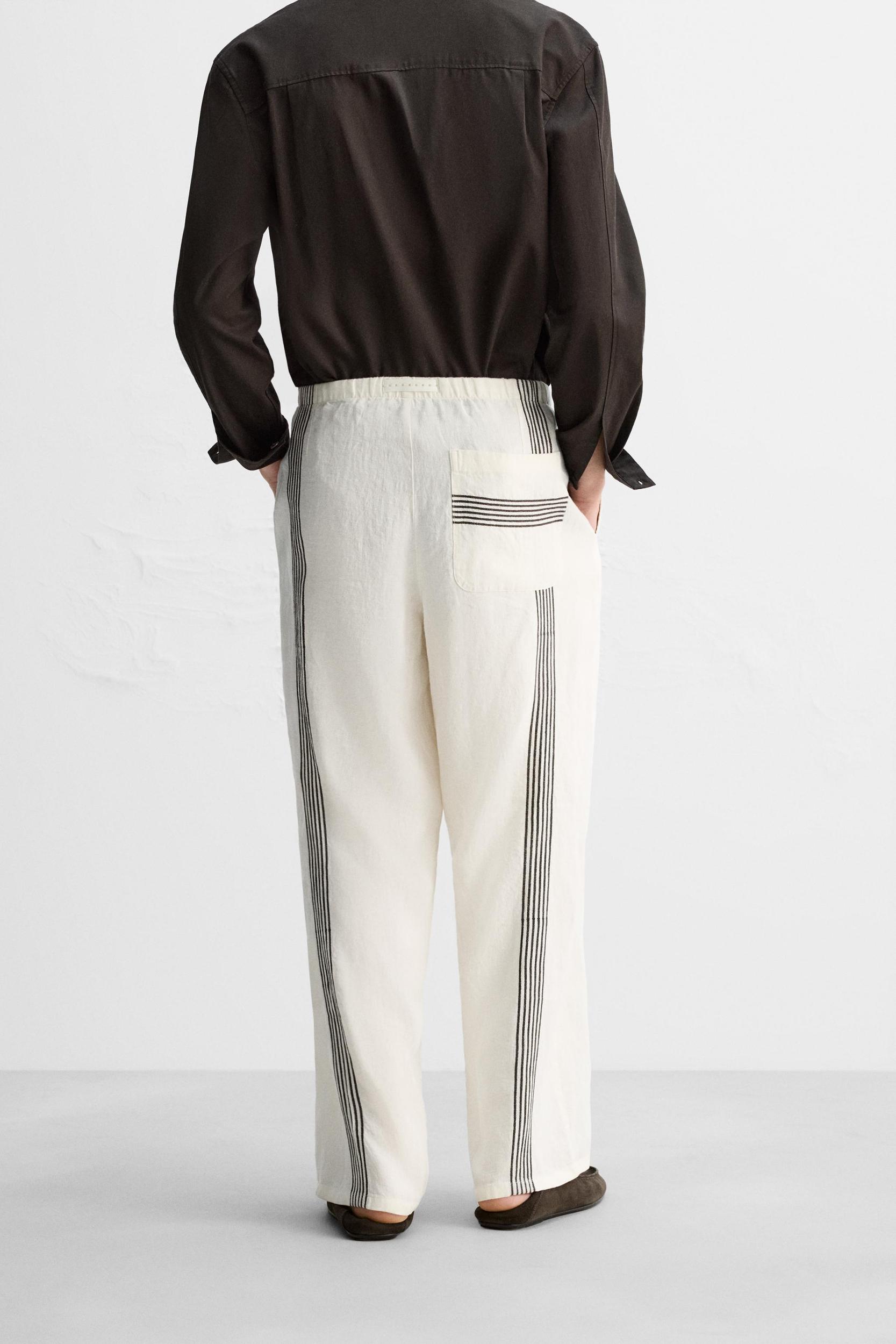 100% LINEN PANTS WITH STRIPES Product Image