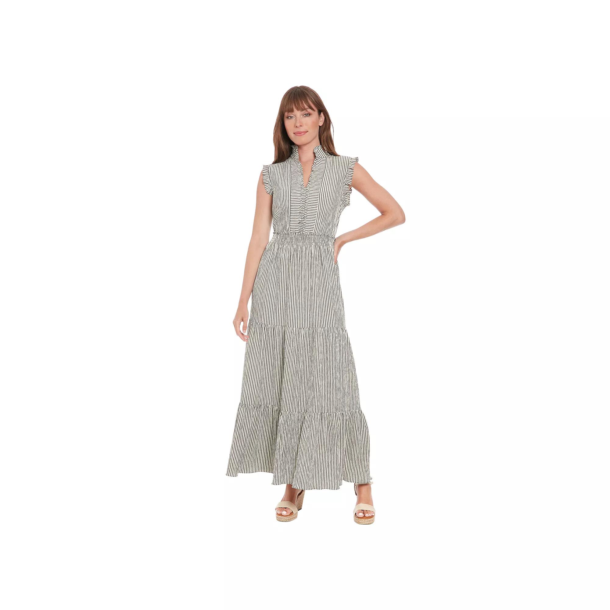 Petite London Times Smocked Waist Tiered Maxi Dress, Women's, Size: 12 Petite, Black Stripe Product Image