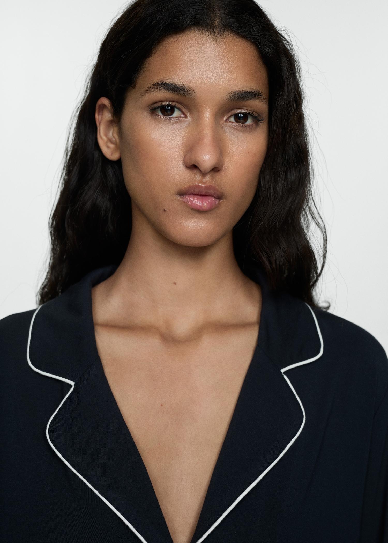 Two-piece pyjamas with piping - Women | MANGO USA Product Image