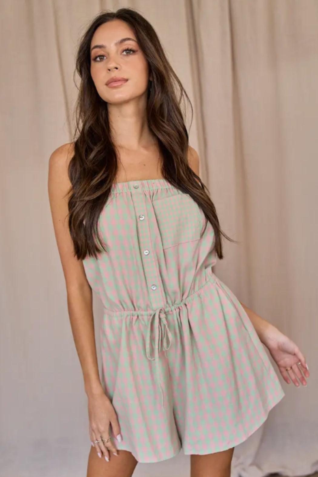 Plaid Tube Shorts Romper Product Image