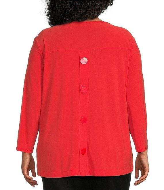 Slim Factor by Investments Plus Size Crew Neckline High-Low Hem Back Button Top Product Image