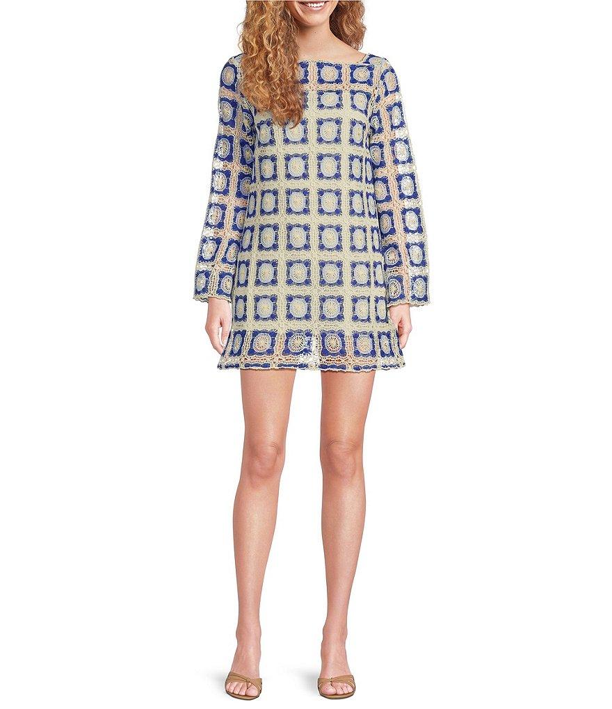 Chelsea & Violet Twiggy Square Neck Long Sleeve Crochet Lace Dress Product Image