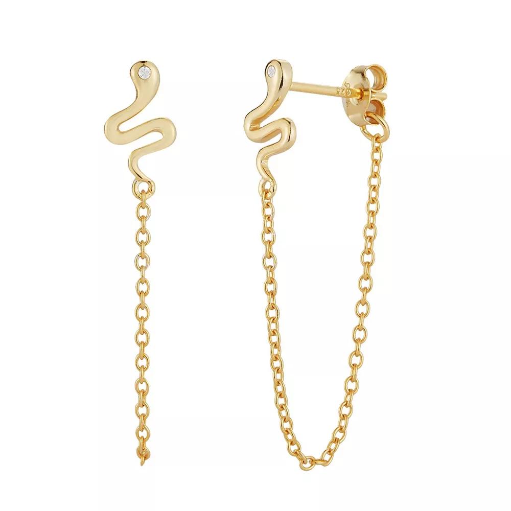 Sunkissed Sterling Cubic Zirconia Snake Chain Drop Stud Earrings, Women's, Gold Tone Product Image