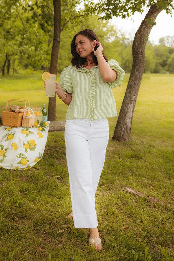 Sorbet And Stripes Ruffle Top in Lime Product Image