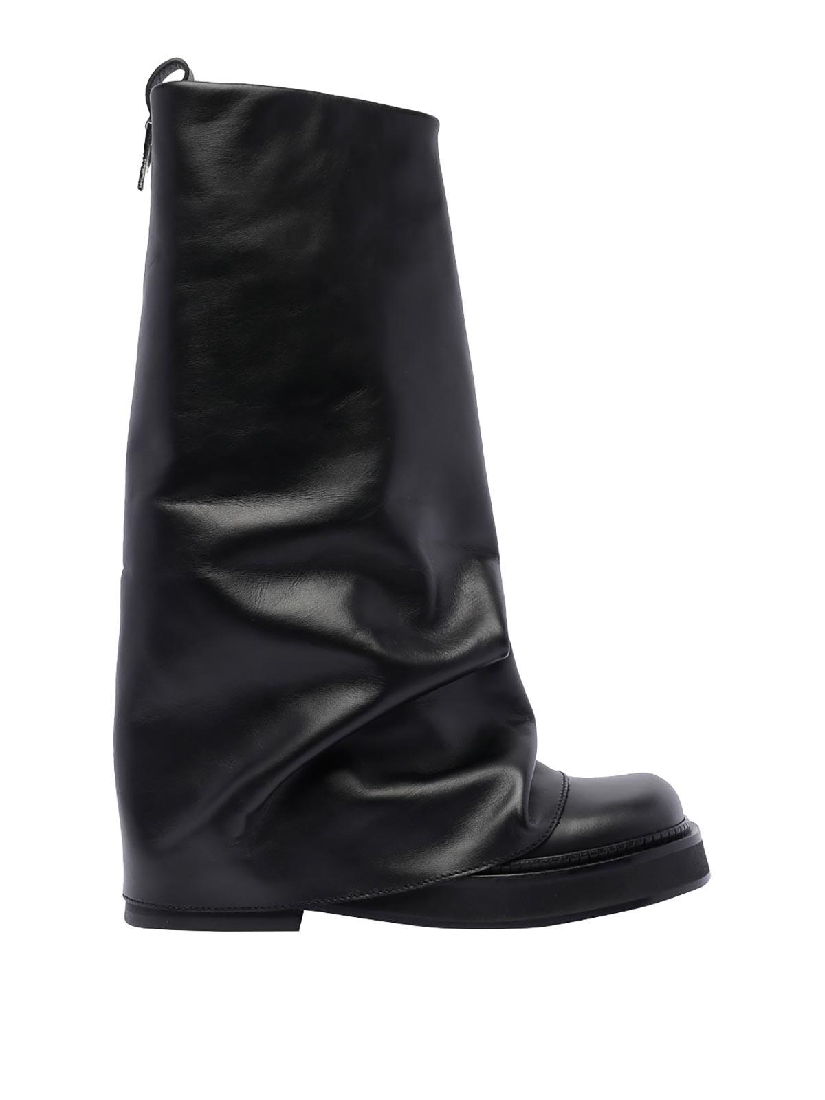 ATTICO Robin Black Boots With Square Toe And Logo Plaque On The Rear In Leather Woman Product Image