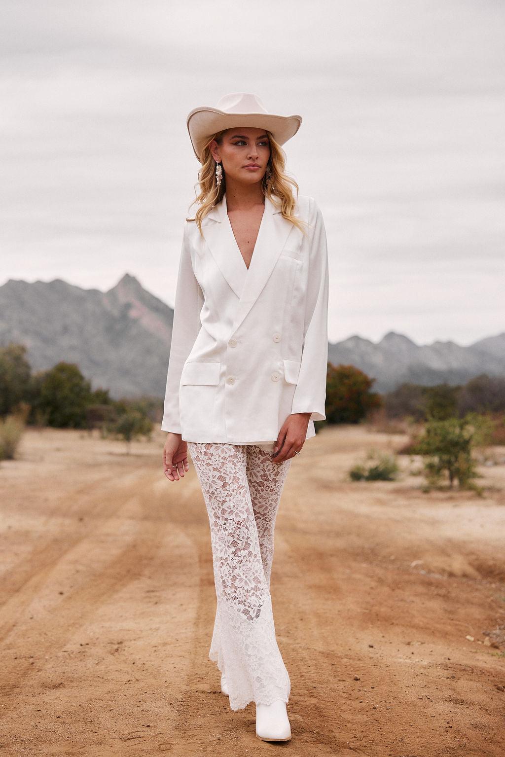 Madison White Satin Blazer Product Image