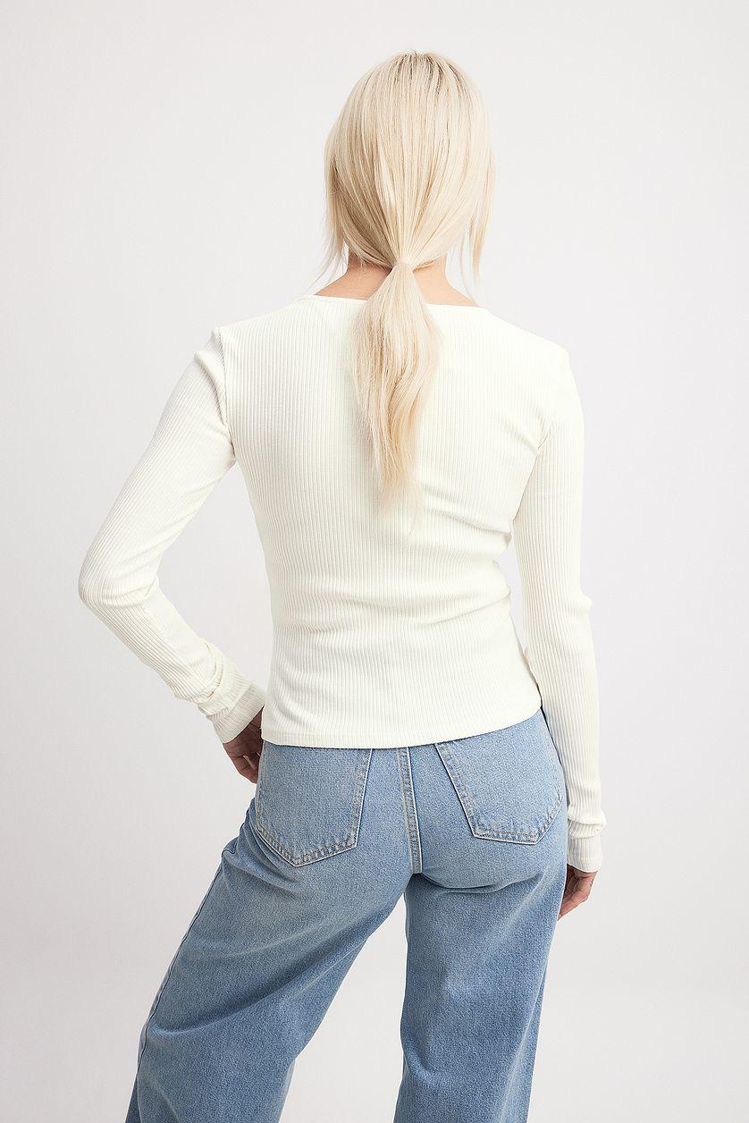 V-Neck Ribbed Long Sleeve Top Product Image