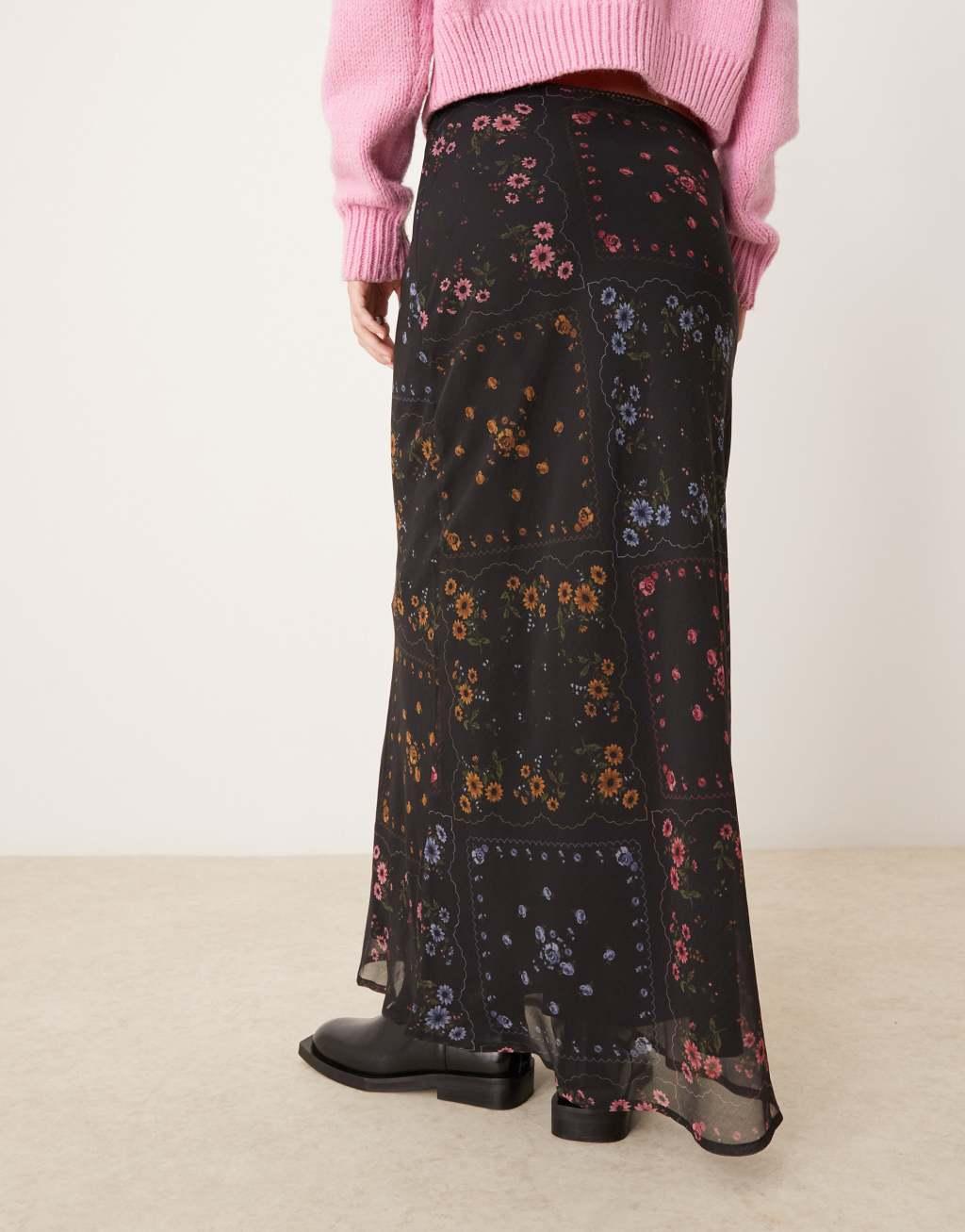 Miss Selfridge bias maxi skirt in floral print Product Image