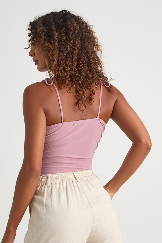 Zaynah Mauve Pink Tie-Strap Cutout Bodysuit Product Image