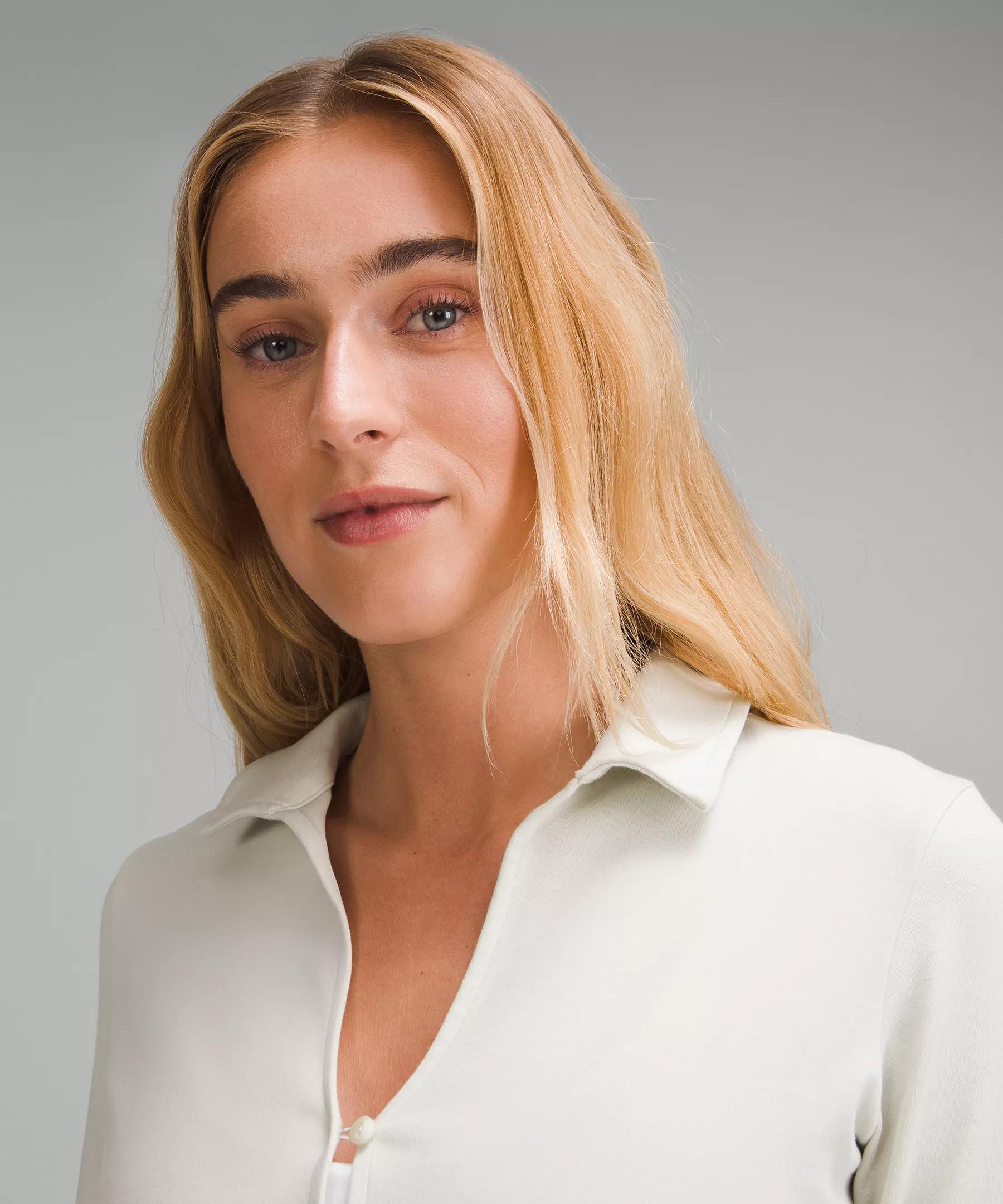 Stretch Cotton Long-Sleeve Polo Shirt Product Image