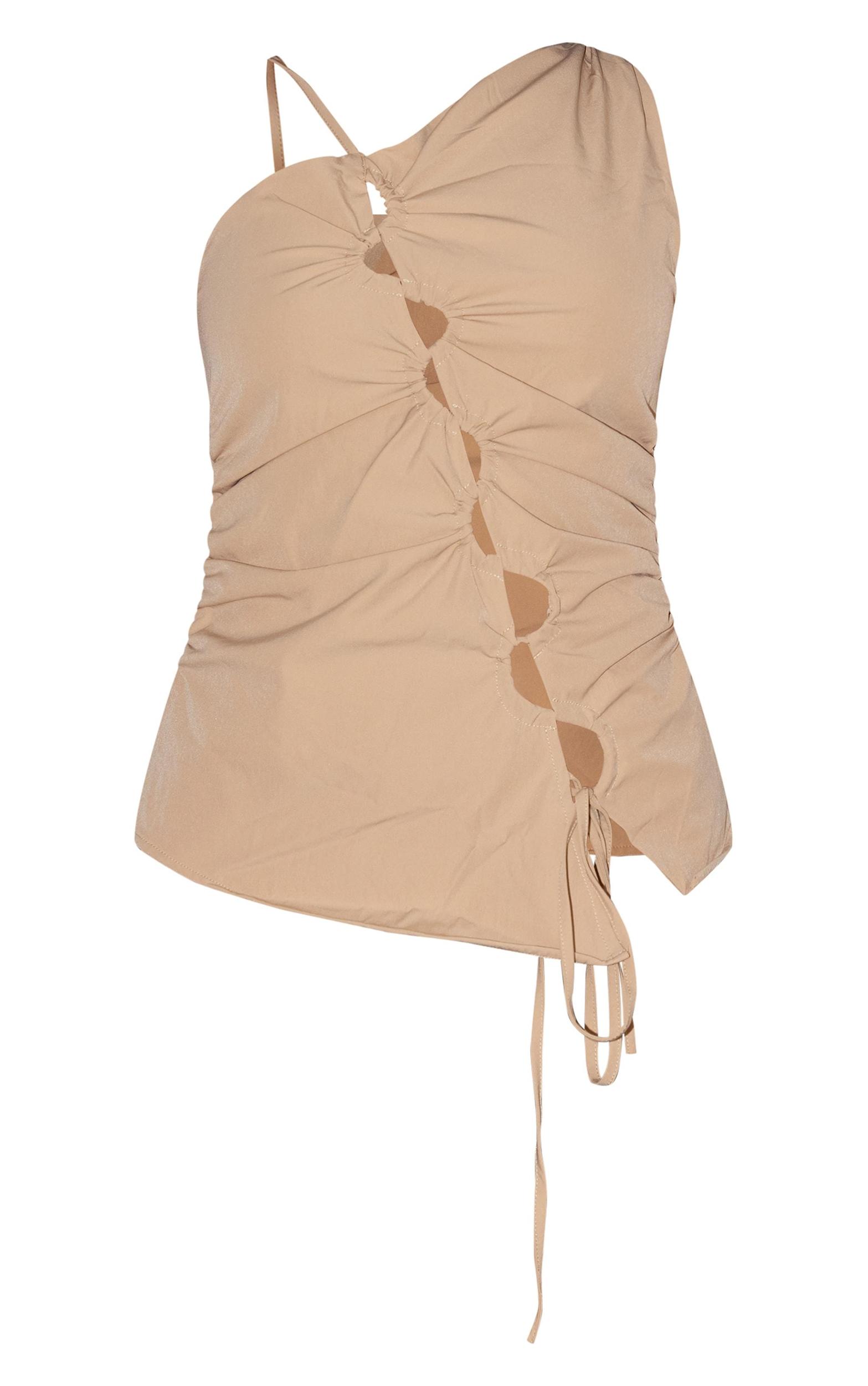 Stone Cut Out Lace Up One Shoulder Top Product Image