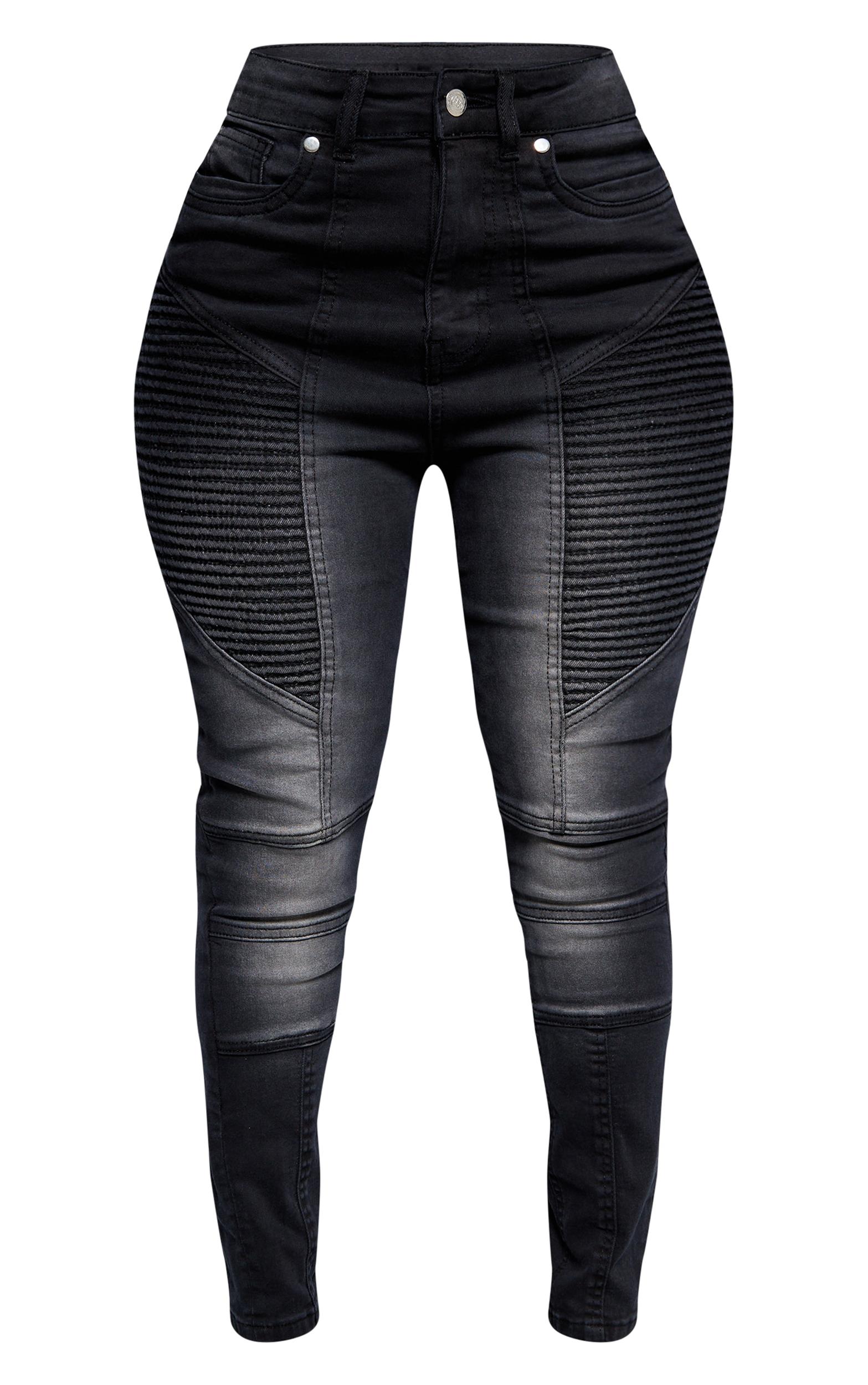 Shape Black Stretch Denim Seam Biker Skinny Jeans Product Image