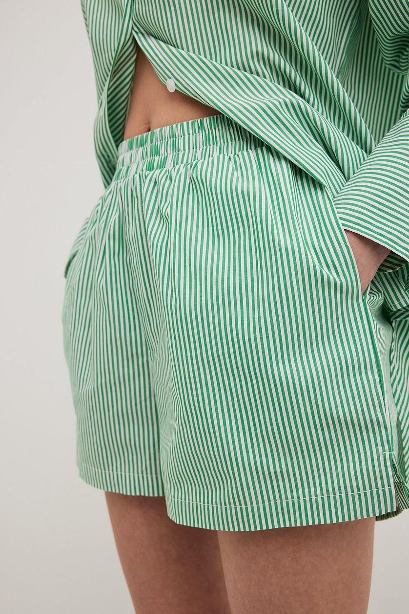 Striped Elastic Waist Cotton Shorts Product Image