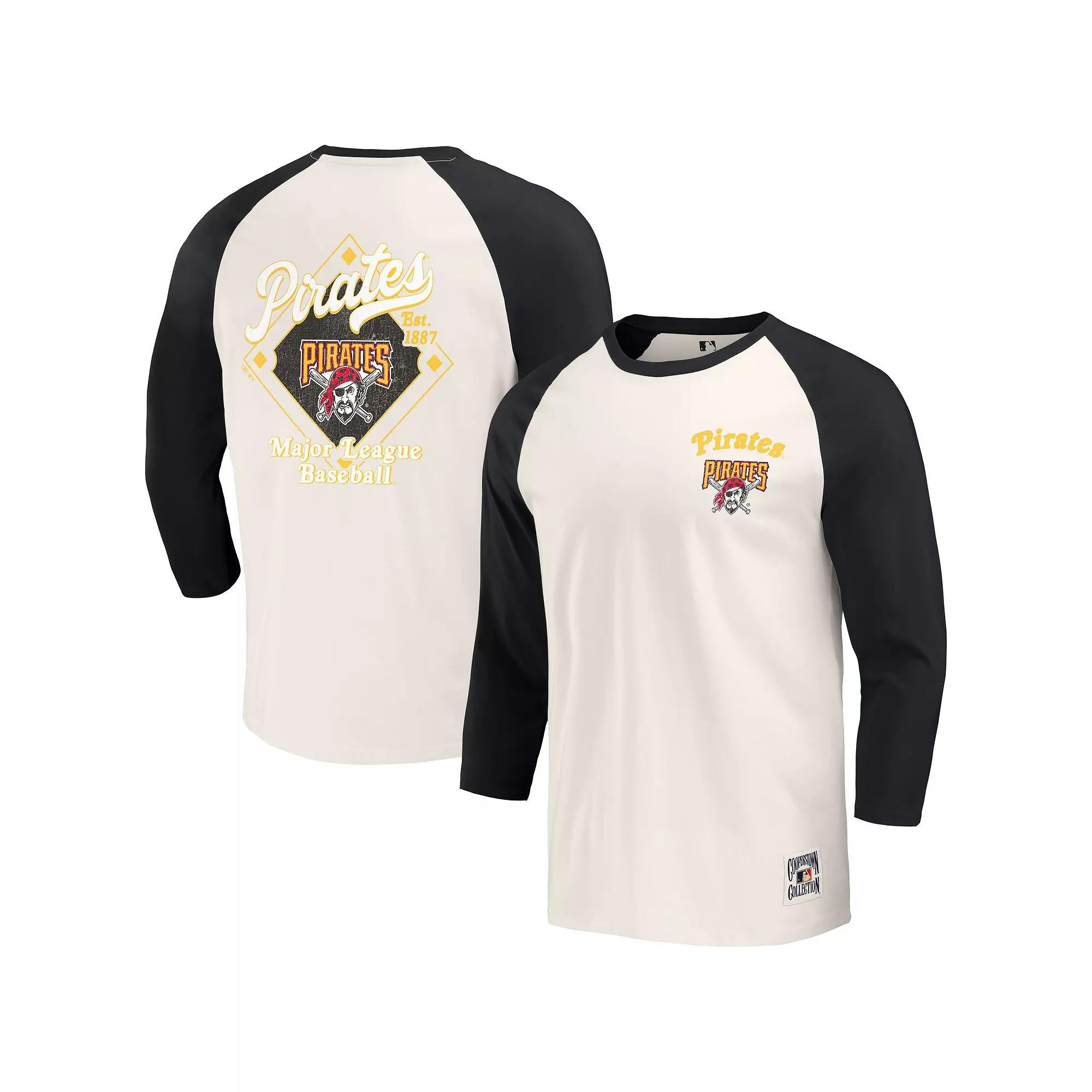 Men's Darius Rucker Collection by Fanatics Black/White Pittsburgh Pirates Cooperstown Collection Raglan 3/4-Sleeve T-Shirt,  Product Image