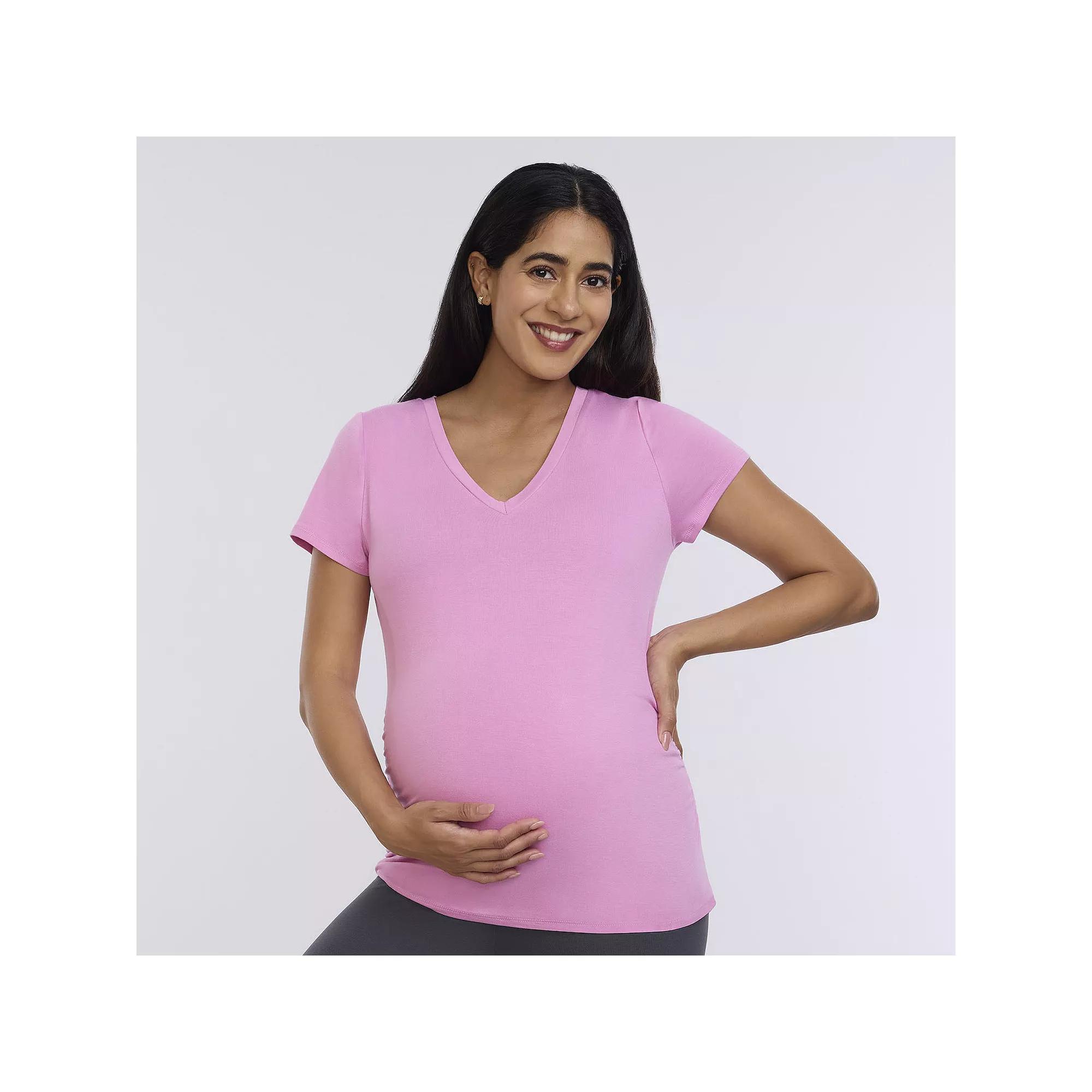 Maternity Motherhood® Side Ruched V-Neck Tee, Women's, Size: XL-Mat, Cyclamen Product Image