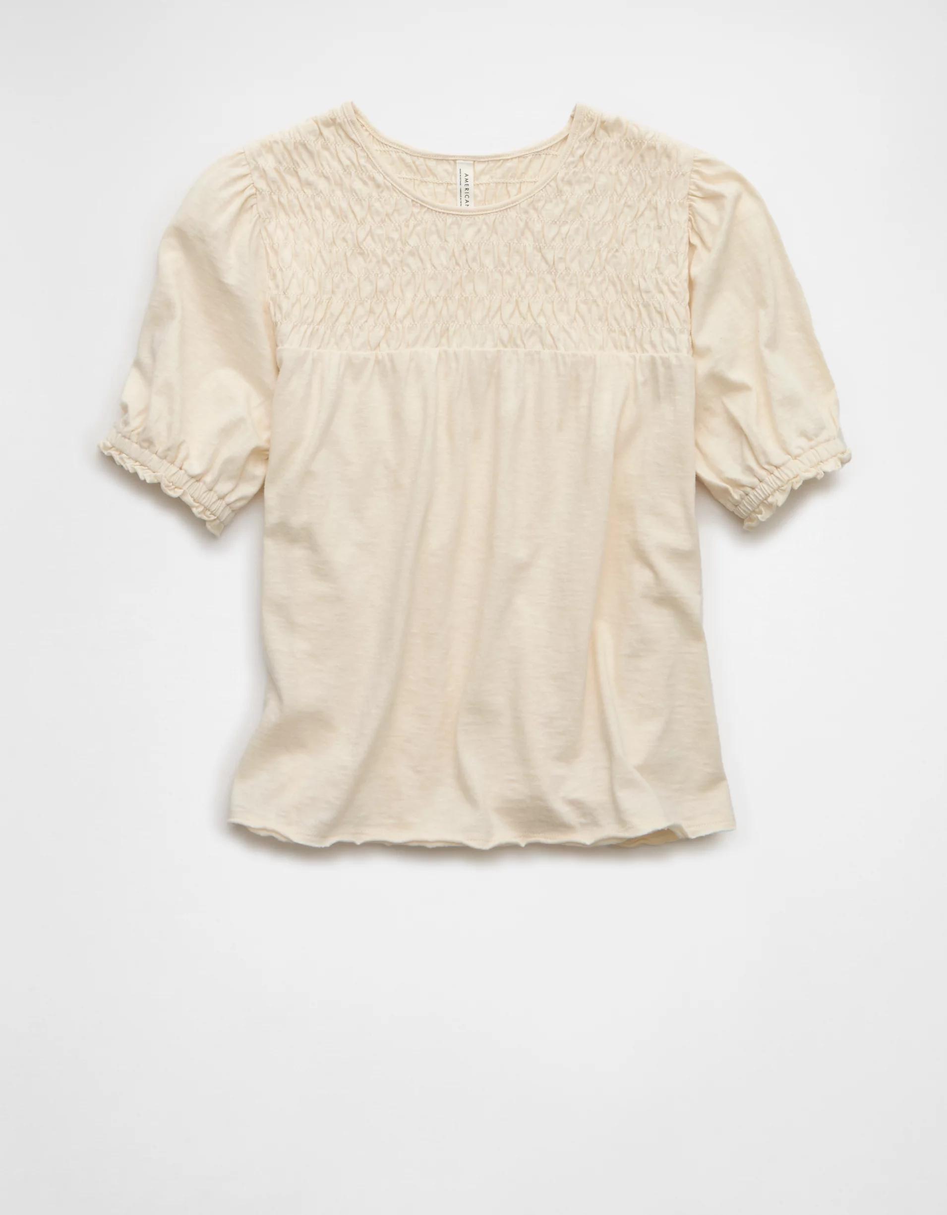AE Sunchaser High Neck Puff Sleeve Smocked T-Shirt Product Image