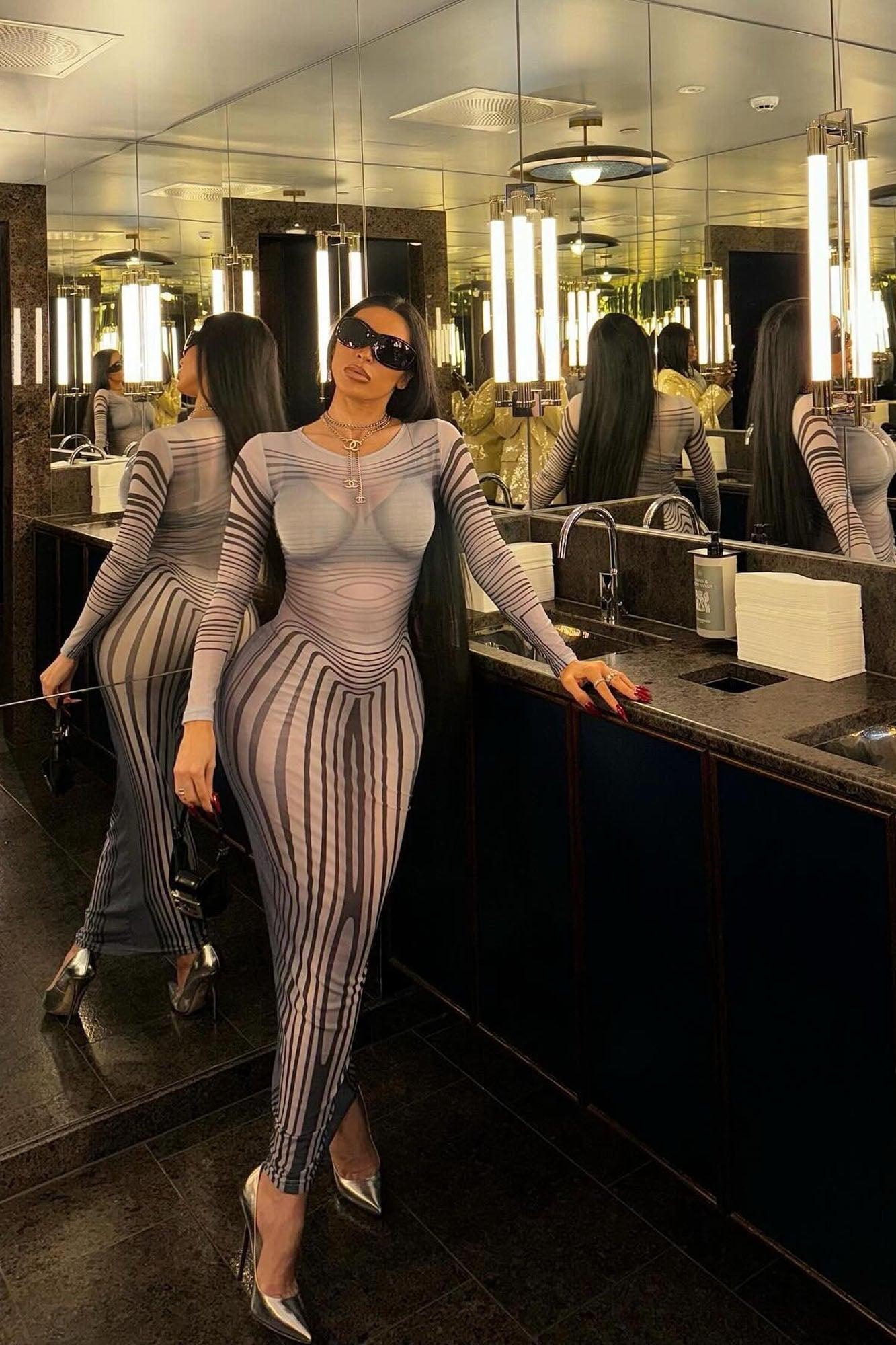 Masterpiece Mesh Maxi Dress - Grey/combo Product Image