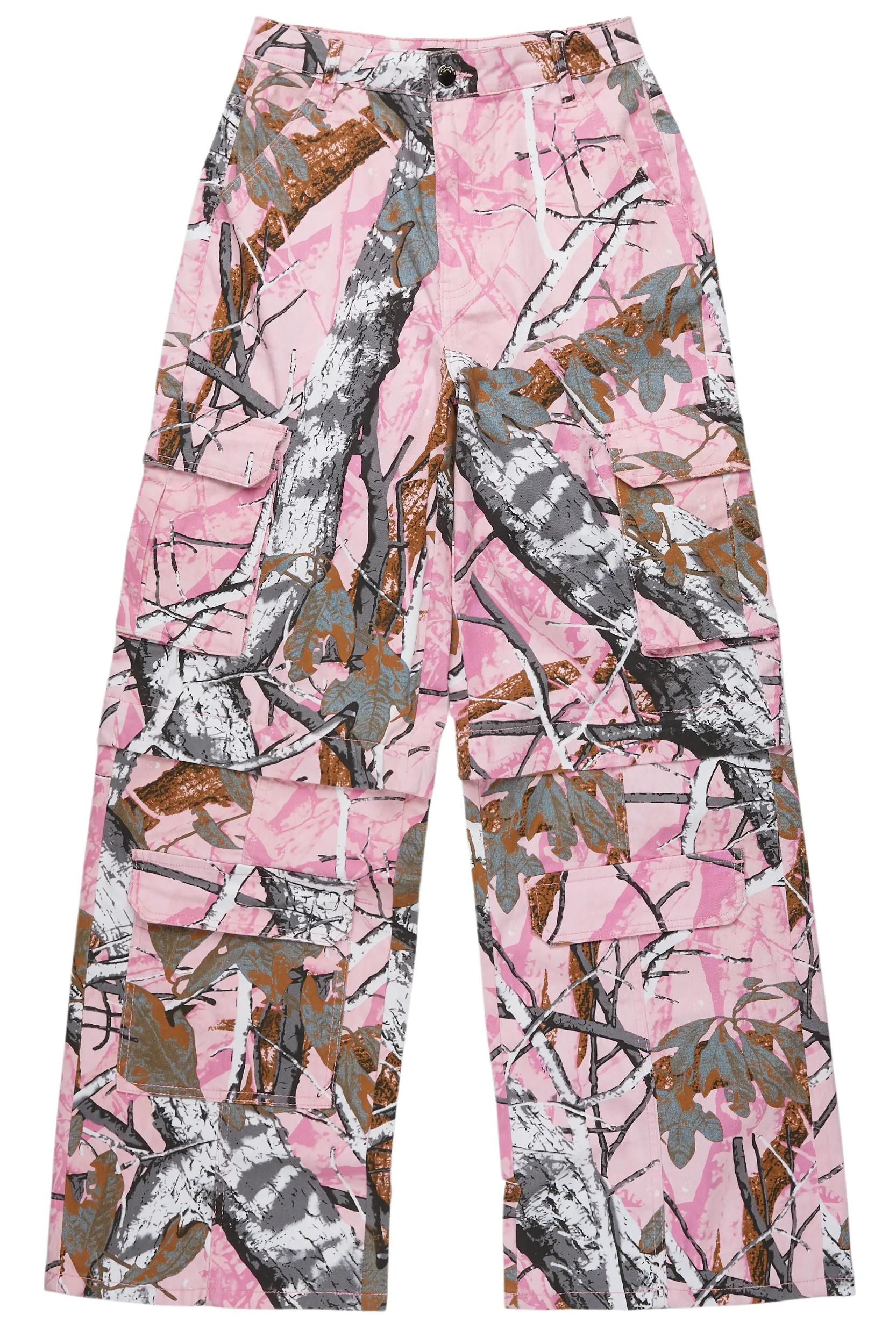 Precious Pink Tree Camo Baggy Stacked Jean Female Product Image