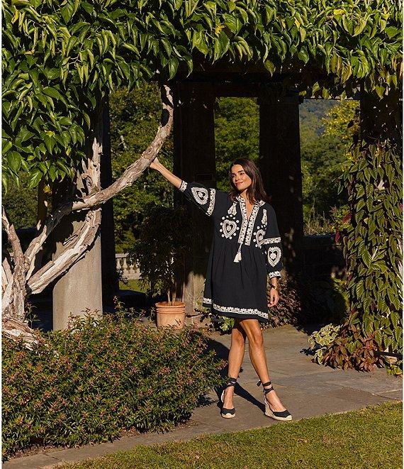 tyler boe Carmen Embroidered Split V-Neck 3/4 Sleeve Dress Product Image