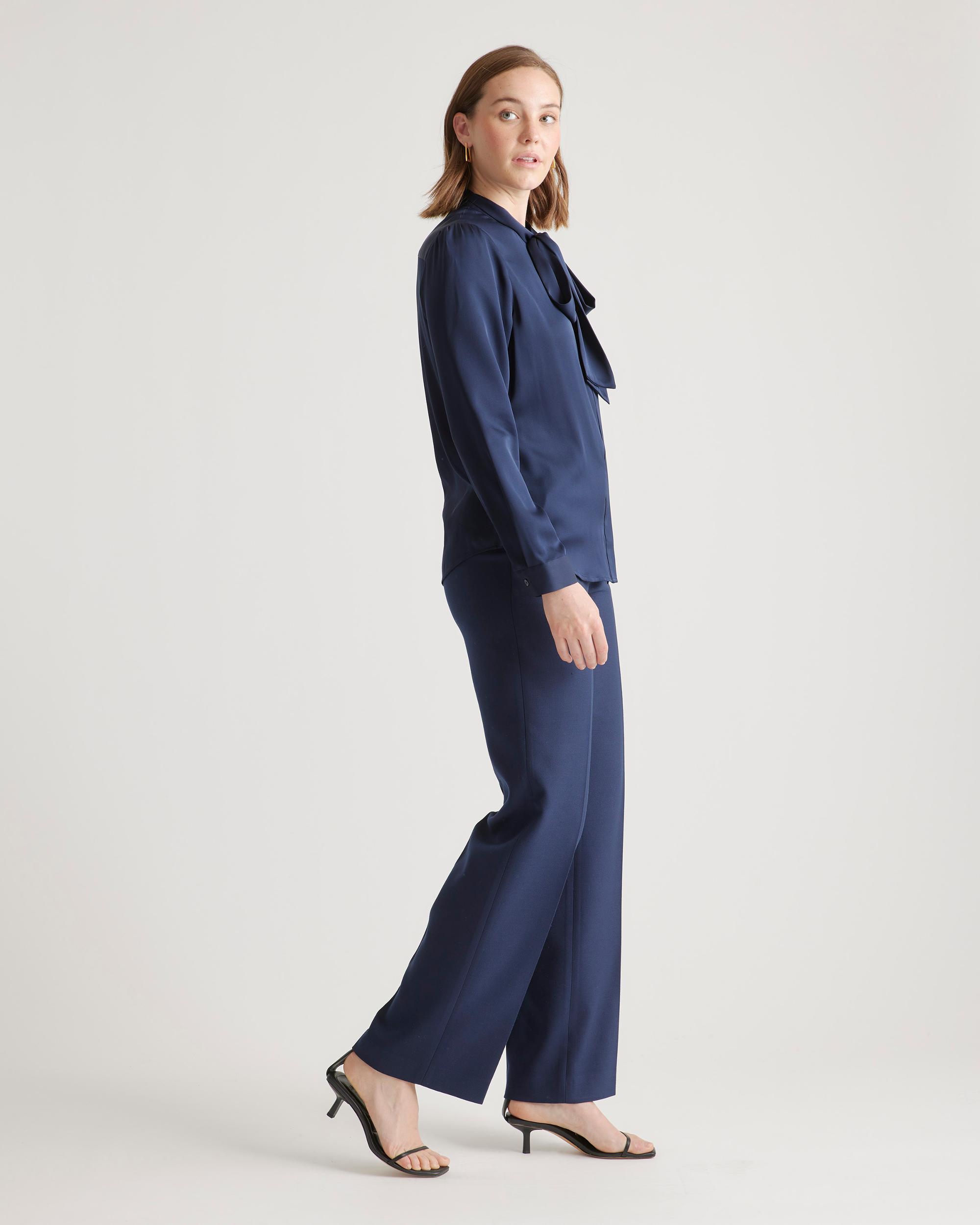 Quince | Women's Washable Stretch Silk Tie Neck Blouse Size XL Product Image