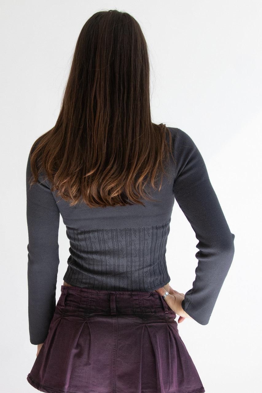 Pointelle Long Sleeve Top With Bow Product Image