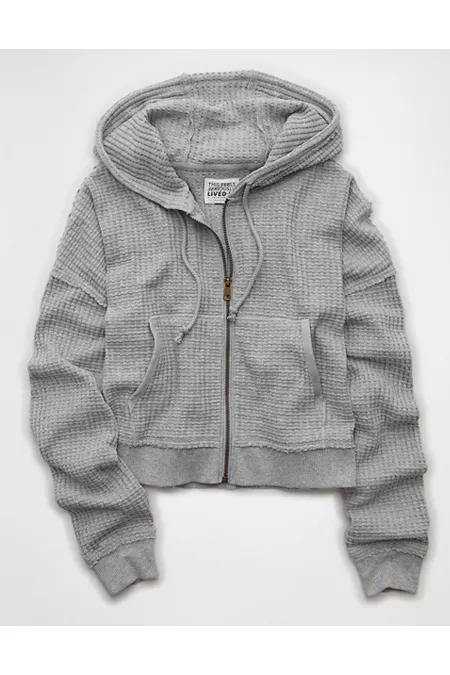 AE Cropped Waffle Zip-Up Hoodie Women's Product Image