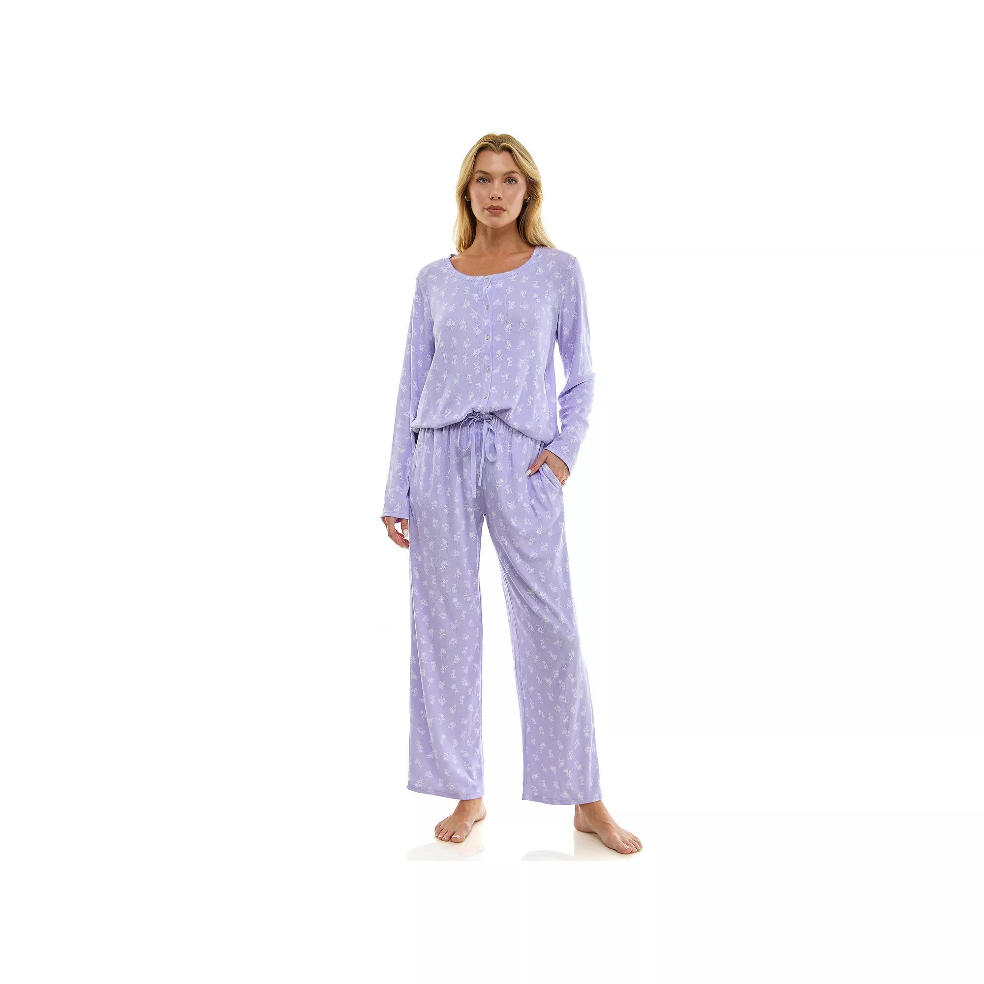 Women's Croft & Barrow® Valentine's Day Henley Long Sleeve Pajama Top & Pajama Pants Set,  Product Image