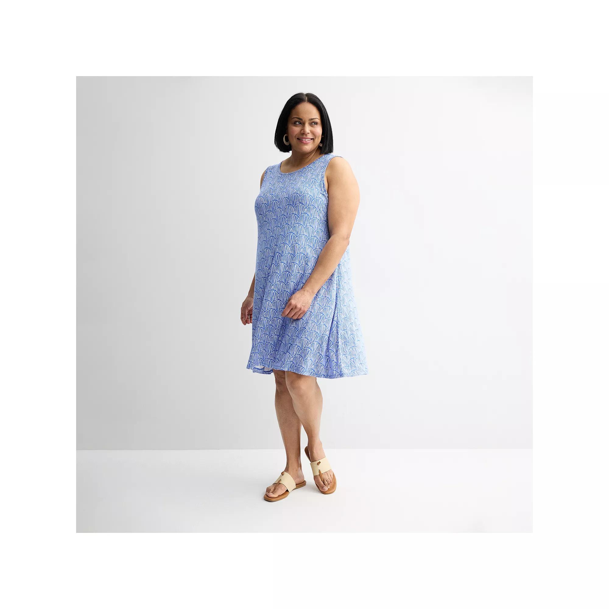 Plus Size Croft & Barrow® Sleeveless Tank Swing Dress, Women's, Size: 4XL, Blue White Tile Product Image