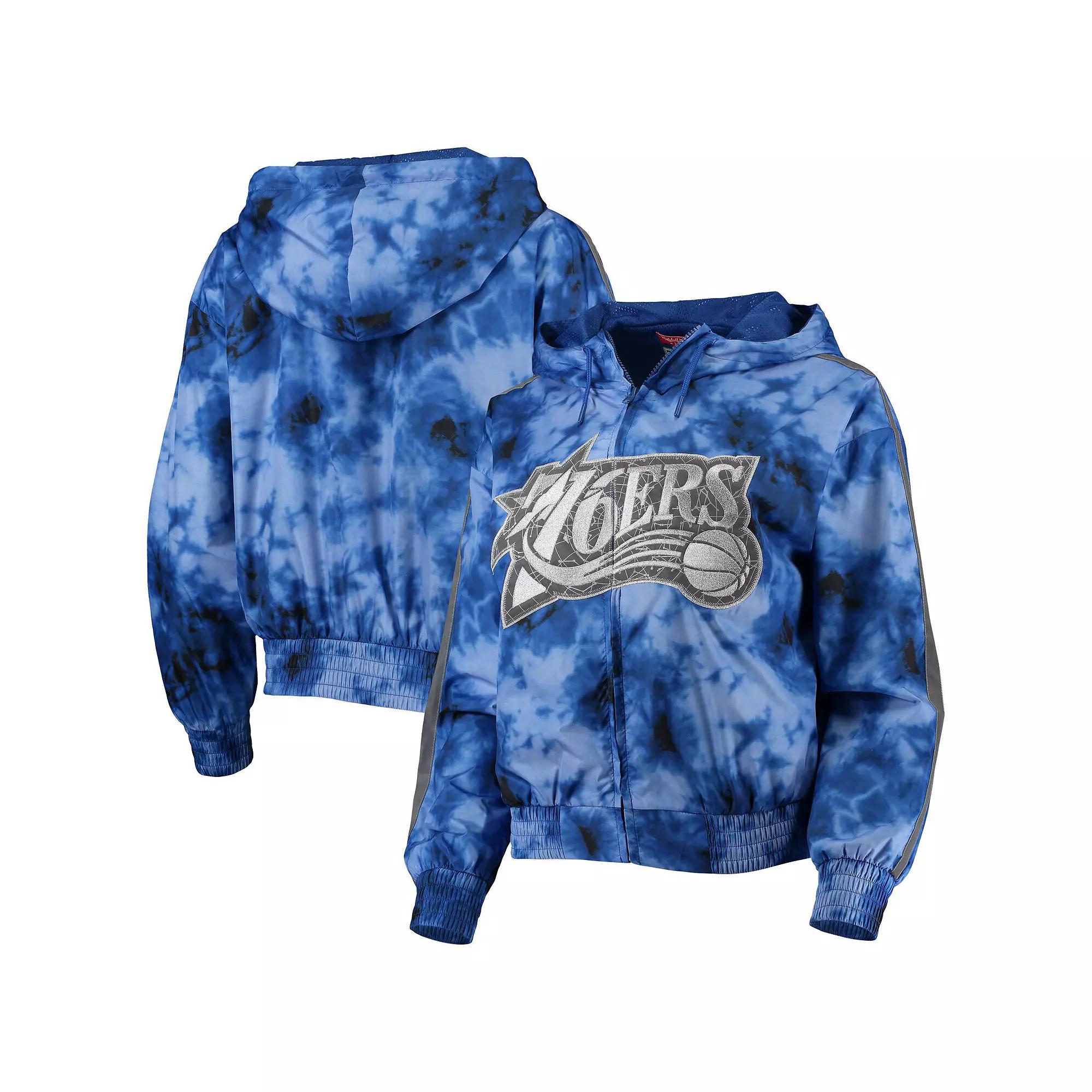 Women's Mitchell & Ness Royal Philadelphia 76ers Galaxy Sublimated Windbreaker Pullover Full-Zip Hoodie,  Product Image