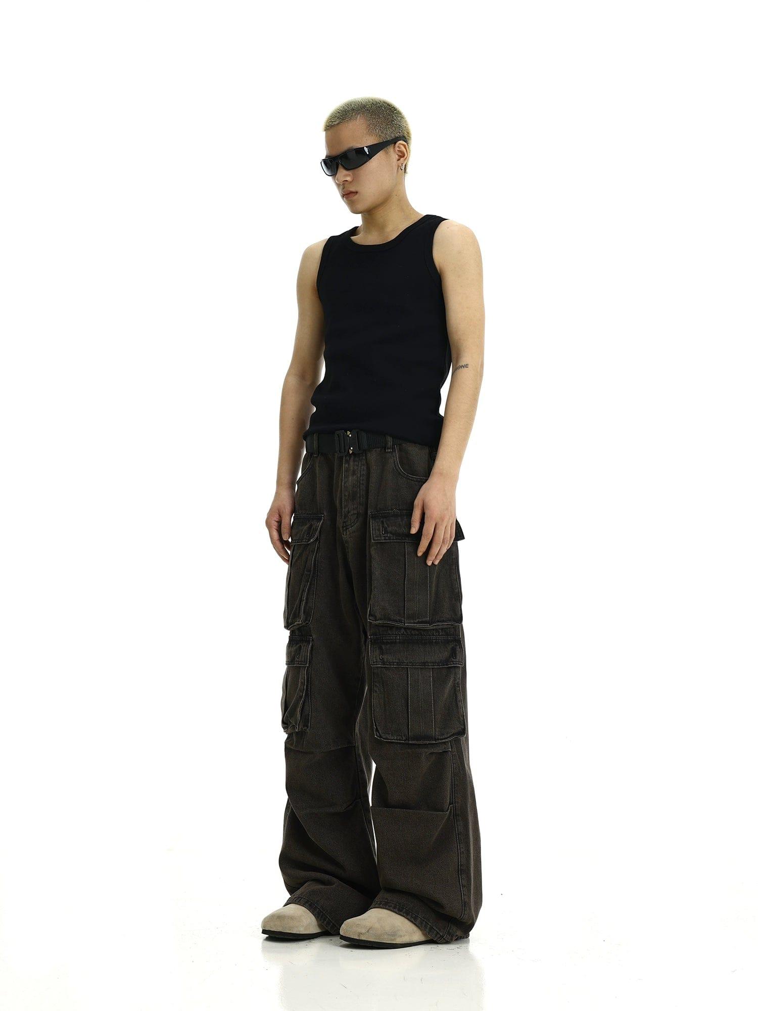 RT No. 11423 WASHED BROWN MULTI POCKET STRAIGHT PANTS Product Image