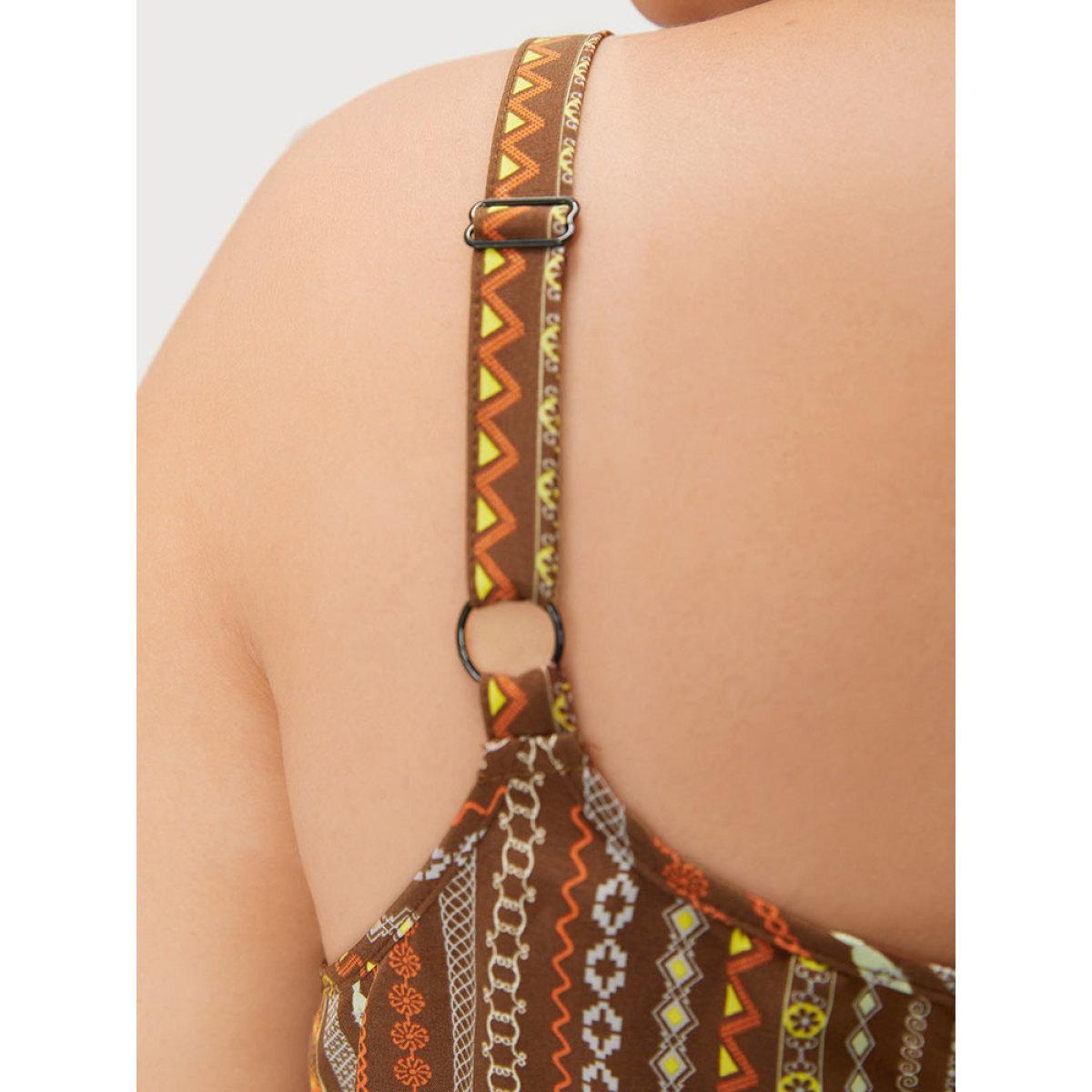 Plus Size DarkBrown Bandana Print Pocket Adjustable Straps Wrap Cami Jumpsuit Women Elegant Sleeveless Spaghetti Strap Dailywear Loose Jumpsuits BloomChic 12/L Product Image