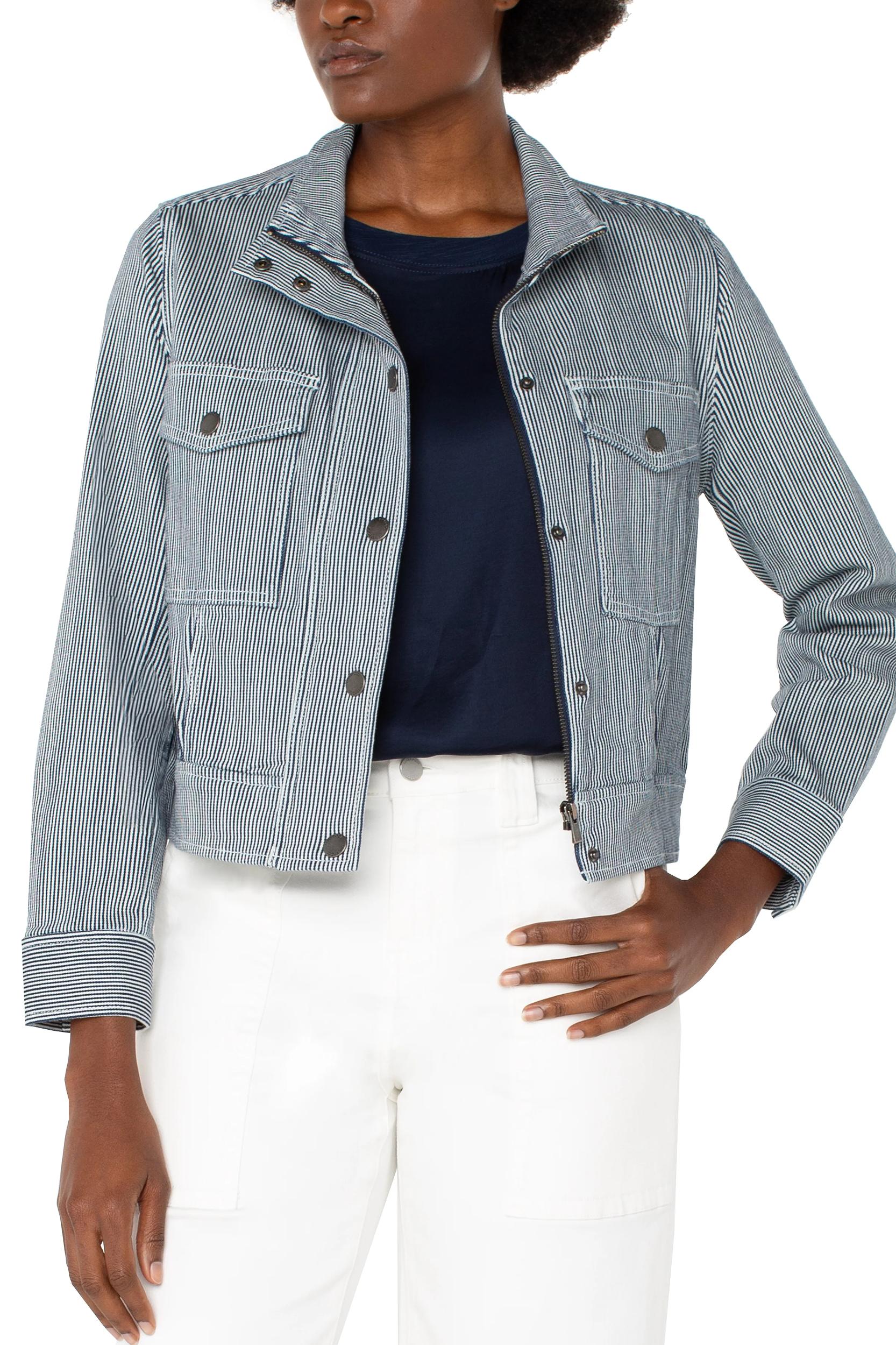 Utility Crop Jacket- Navy/White Stripe Product Image