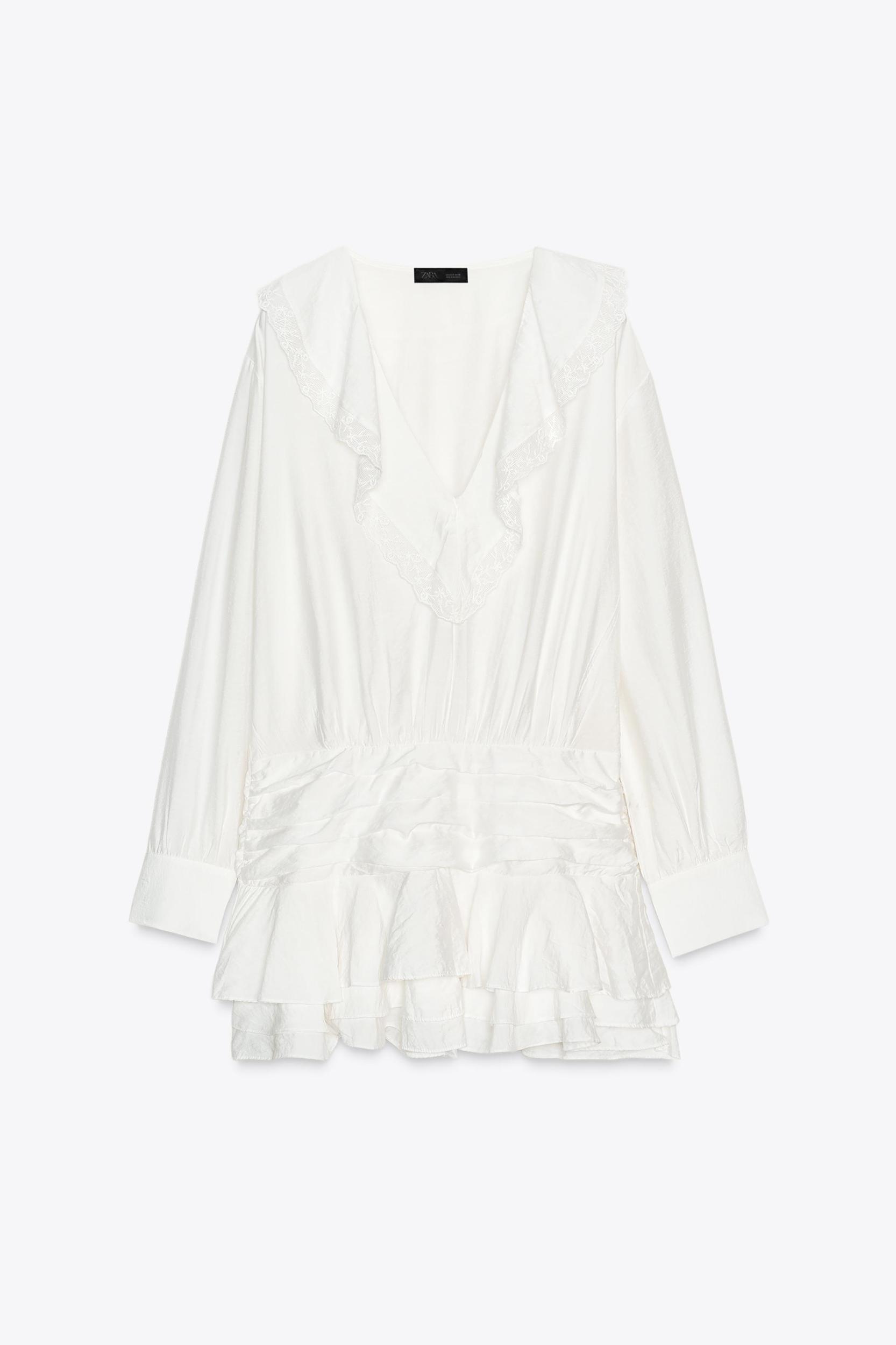 RUFFLED EMBROIDERED SHORT DRESS Product Image