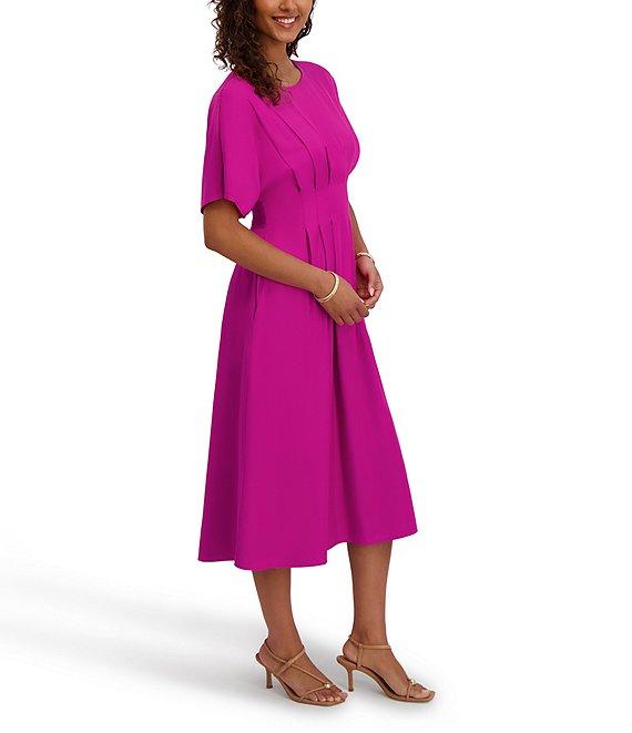 Kensie Short Sleeve Smocked Waist A-Line Midi Dress Product Image
