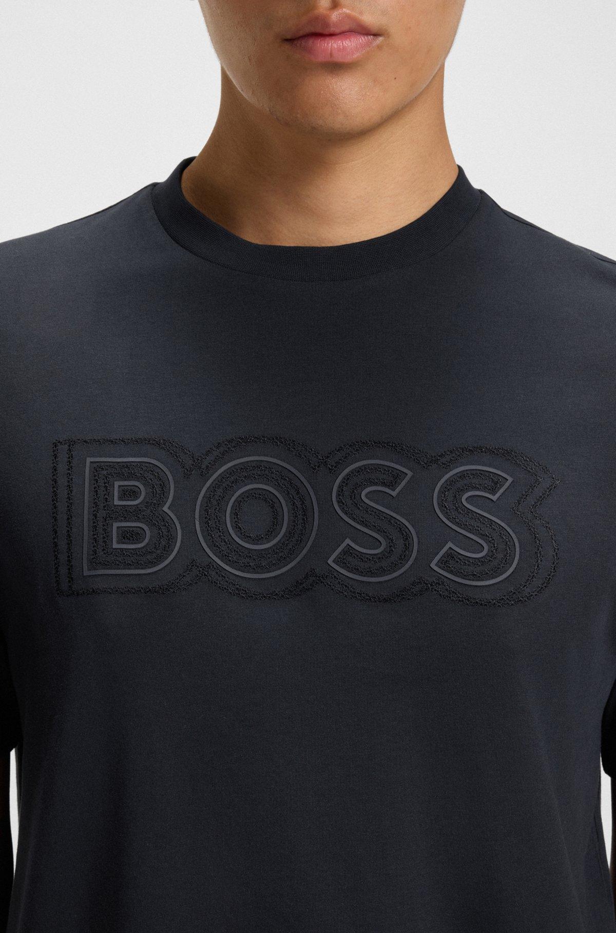 BOSS - Cotton T-shirt with logo artwork - Dark Blue Product Image