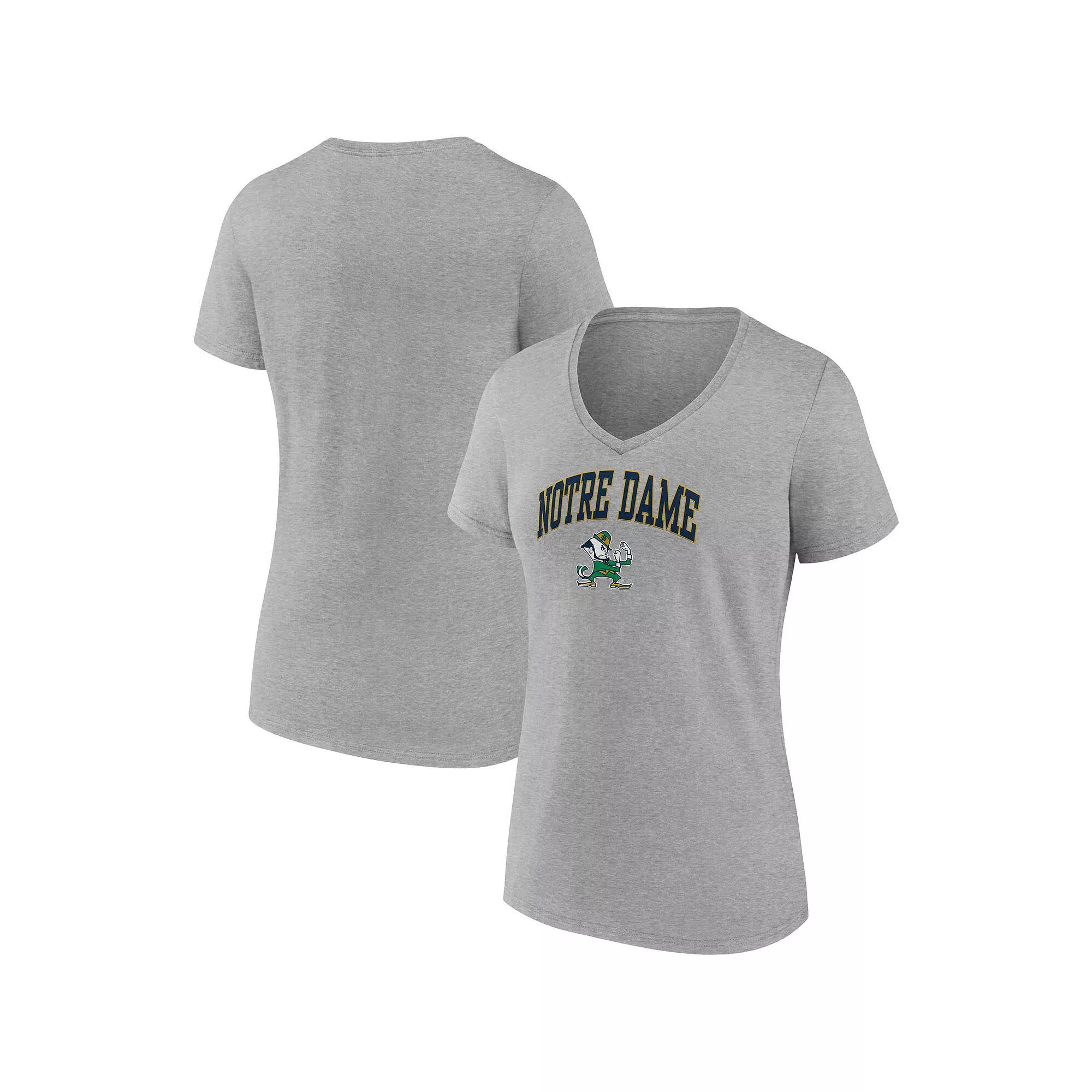 Women's Fanatics Branded Heather Gray Notre Dame Fighting Irish Evergreen Campus V-Neck T-Shirt, Size: Large, Grey Product Image