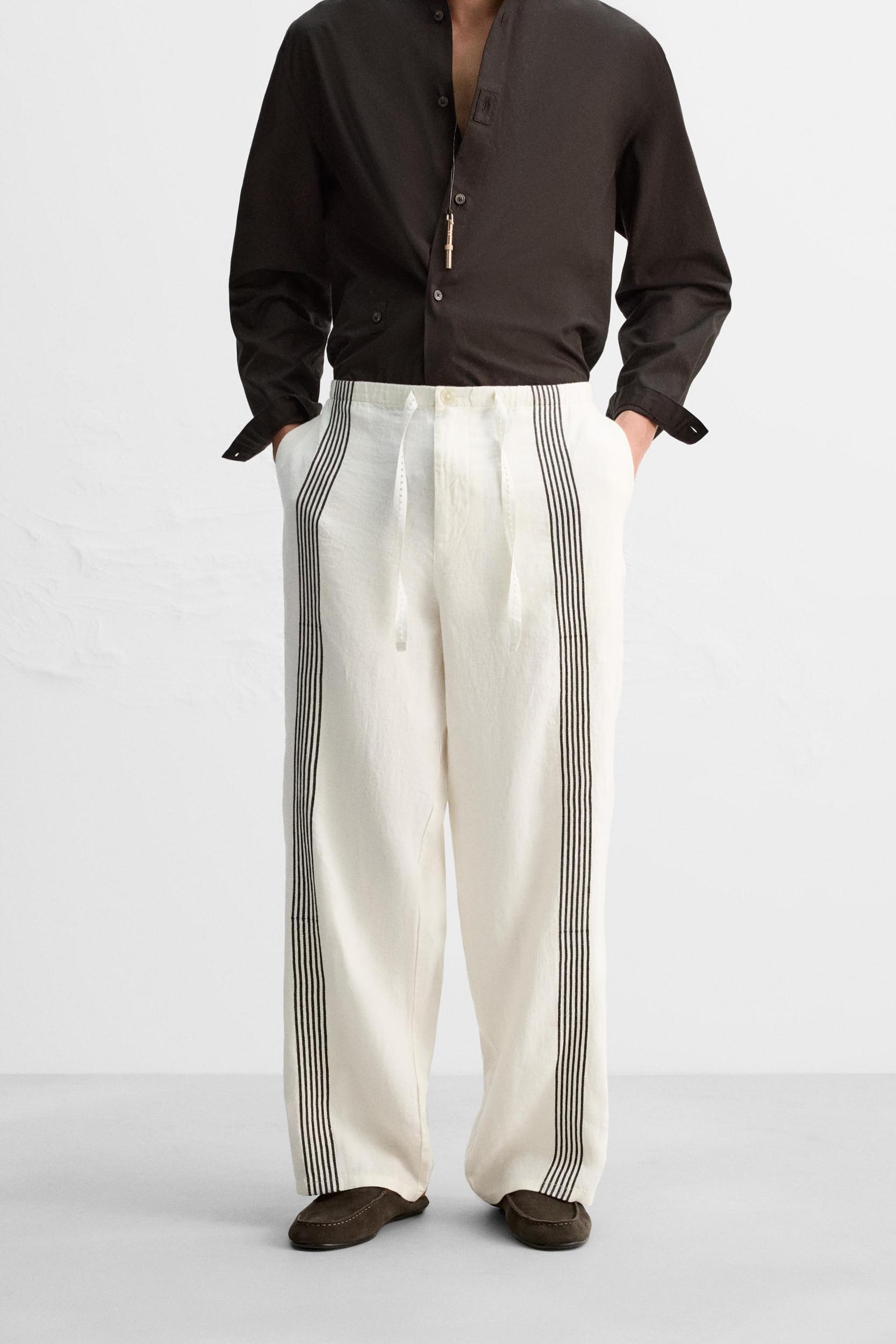 100% LINEN PANTS WITH STRIPES Product Image